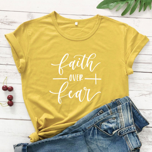 Faith Over Fear Christian T-Shirt for Women - Religious Inspirational Tee - Perfect for Church, Bible Study & Everyday Wear