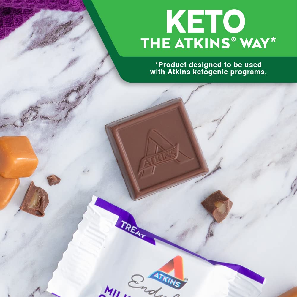 Atkins Endulge Milk Chocolate Caramel Squares - Low Sugar Dessert Snacks with High Fiber (90 Count) | Keto-Friendly Treats for Weight Loss & Healthy Lifestyle