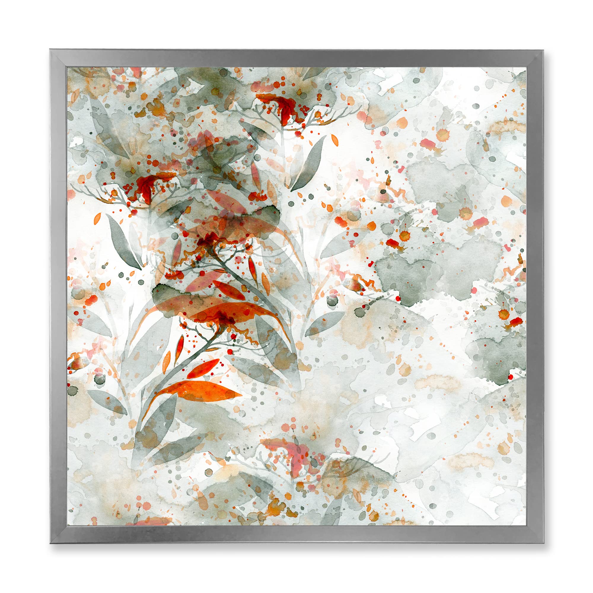 DesignQ Green and Orange Wildflowers II Modern Framed Wall Art - Vibrant Floral Canvas Painting for Living Room, Bedroom & Office Decor