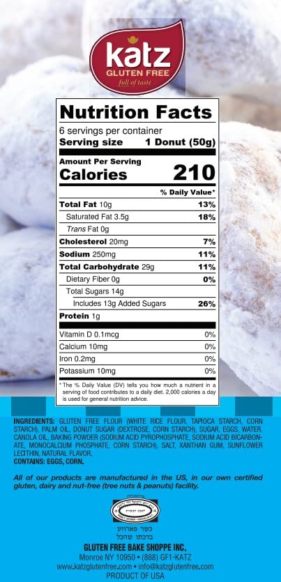 Katz Gluten Free Powdered Donuts - Dairy Free, Nut Free, Soy Free, Kosher Certified (3 Packs of 6 Donuts, 10.5 oz Each) - Perfect for Breakfast, Snacks & Celiac-Friendly Diets