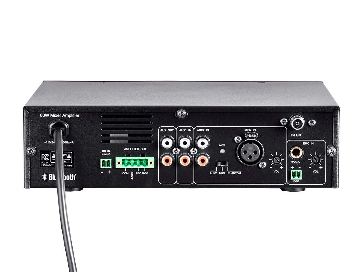 Monoprice 60W 3-Channel Commercial Audio Mixer Amplifier with Bluetooth - 100V/70V PA System for Restaurants, Bars & Events (Black)