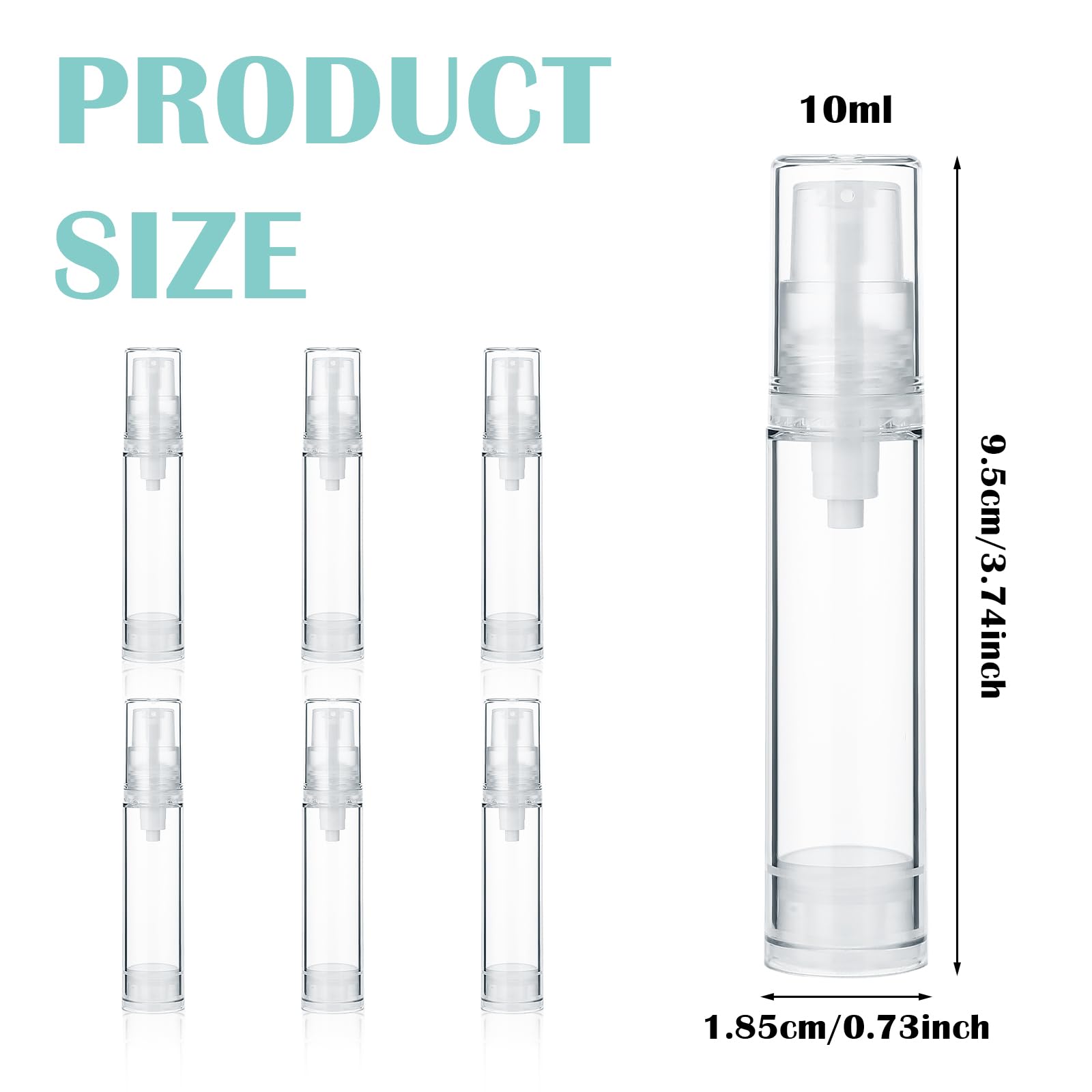 6-Pack Molain Vacuum Lotion Bottles - 5ml/10ml Clear Refillable Airless Pump Containers for Travel, Foundation & Toiletries | Perfect for Cosmetics, Skincare & Mini Beauty Products On-The-Go