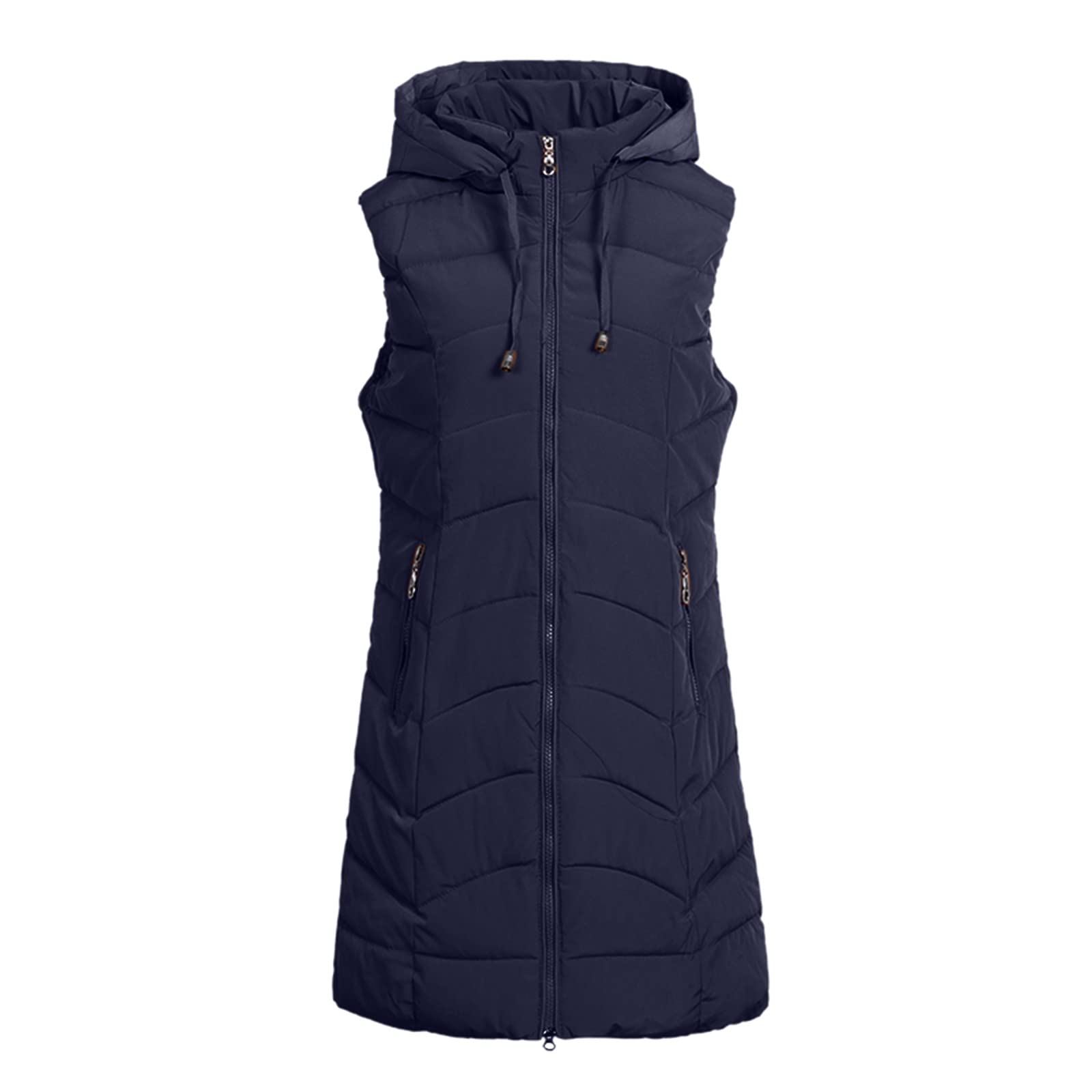 Women's Long Hooded Sweaters - Winter Zipper Jacket Vest Sleeveless Warm Down Coat for Casual Wear | Outdoor Activities & Layering Fashion