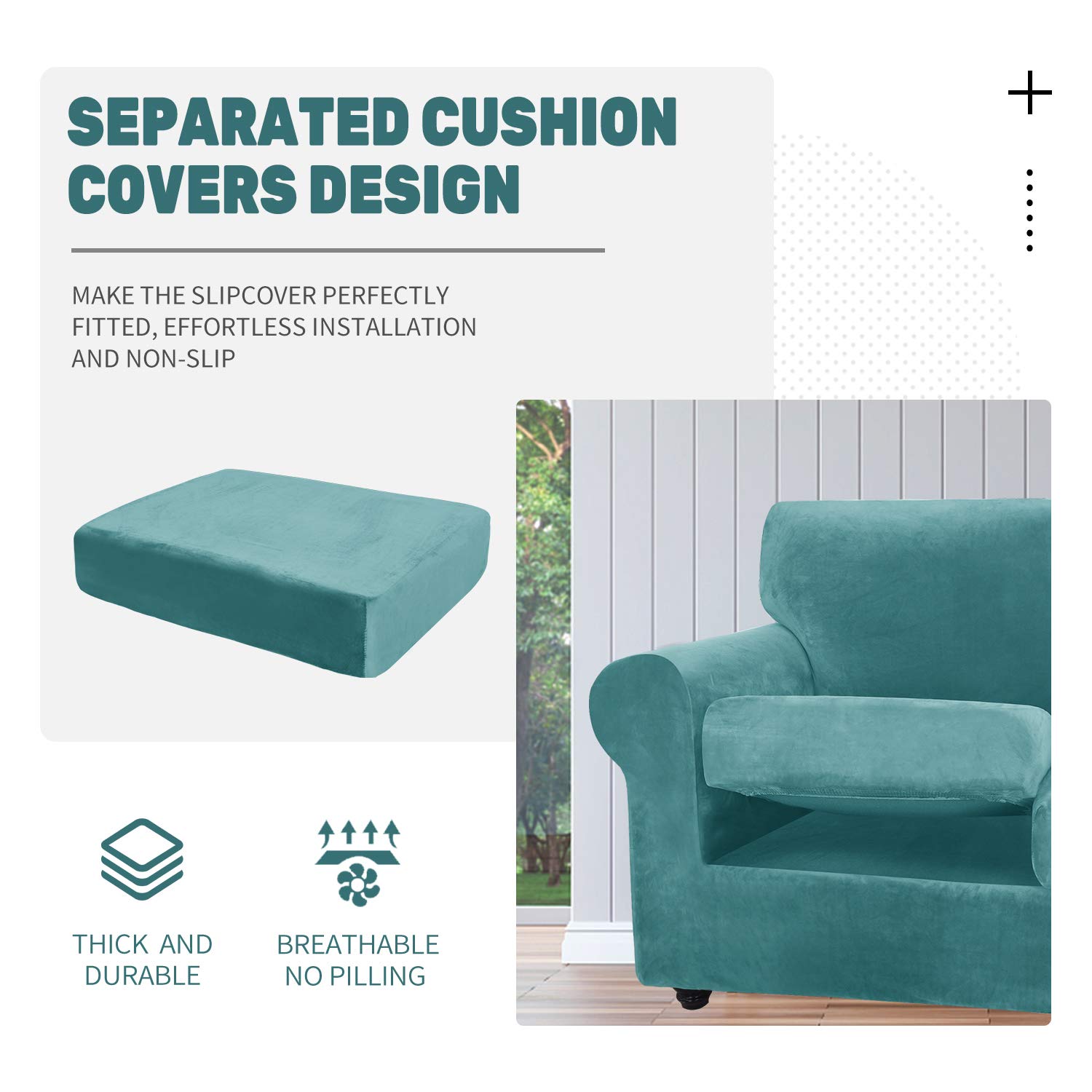 Velvet Plush 3-Piece Stretch Sofa Slipcover Set - Super Soft Anti-Slip Spandex Couch Cover for 2-Cushion Loveseat, Peacock Blue - Perfect for Living Room Furniture Protection & Pet-Friendly Home Decor