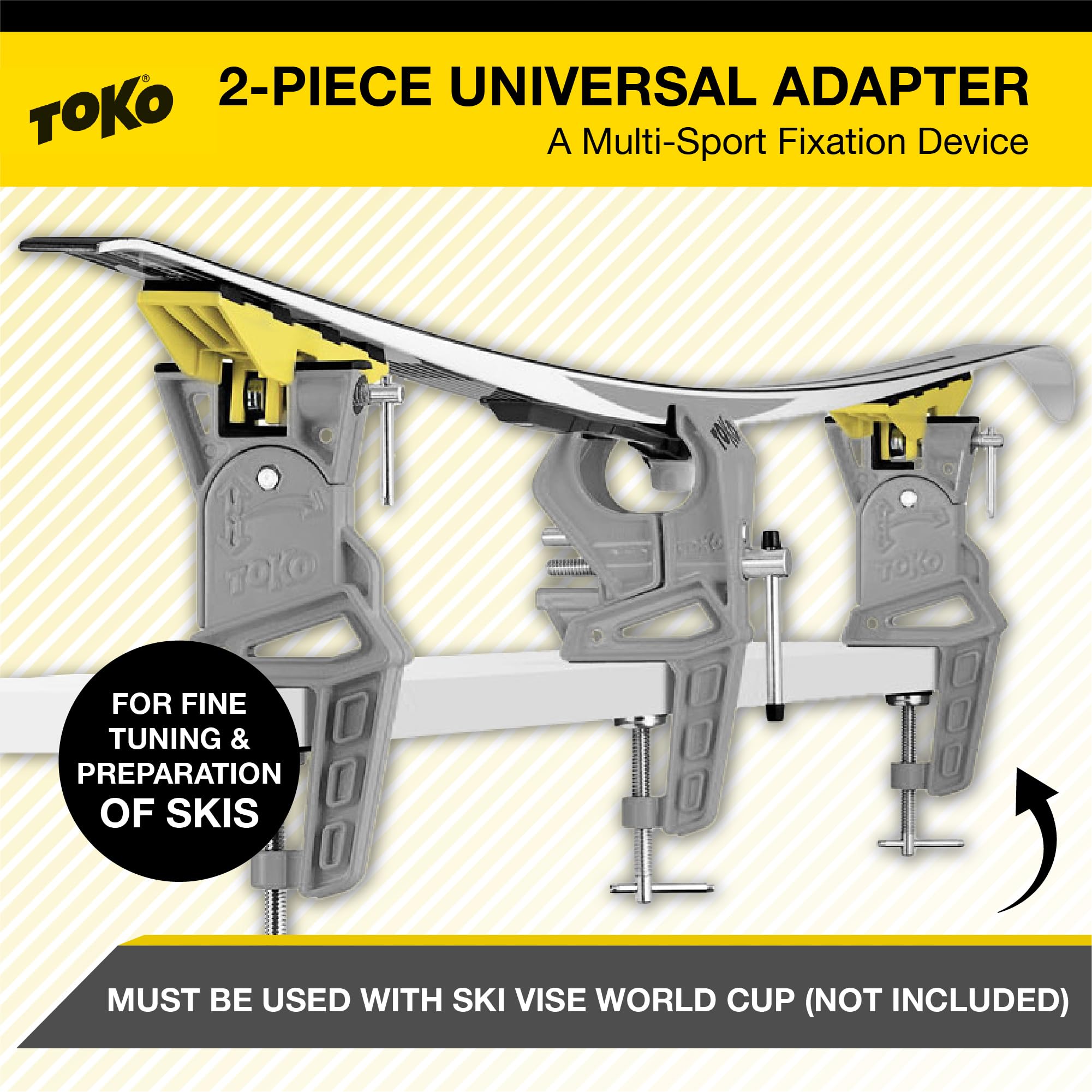 TOKO World Cup Vise Grip Universal Adapter - No Slip Adjustable Ski and Snowboard Tuning Tool for Waxing and Edge Maintenance at Home or On the Go