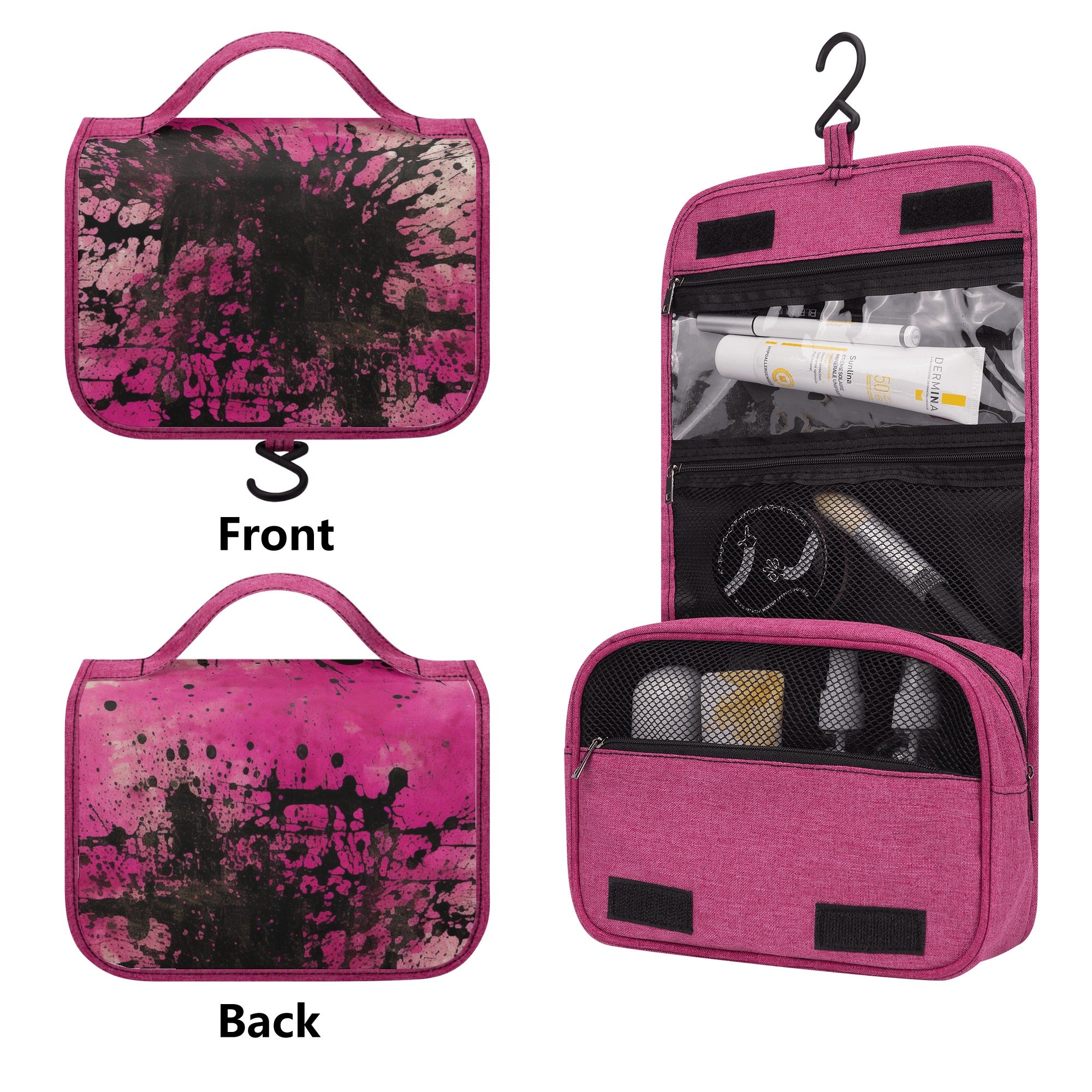Gothic Pink and Black Waterproof Travel Toiletry Bag for Women - Stylish Cosmetic Organizer for Bathroom, Gym, and Vacation Essentials