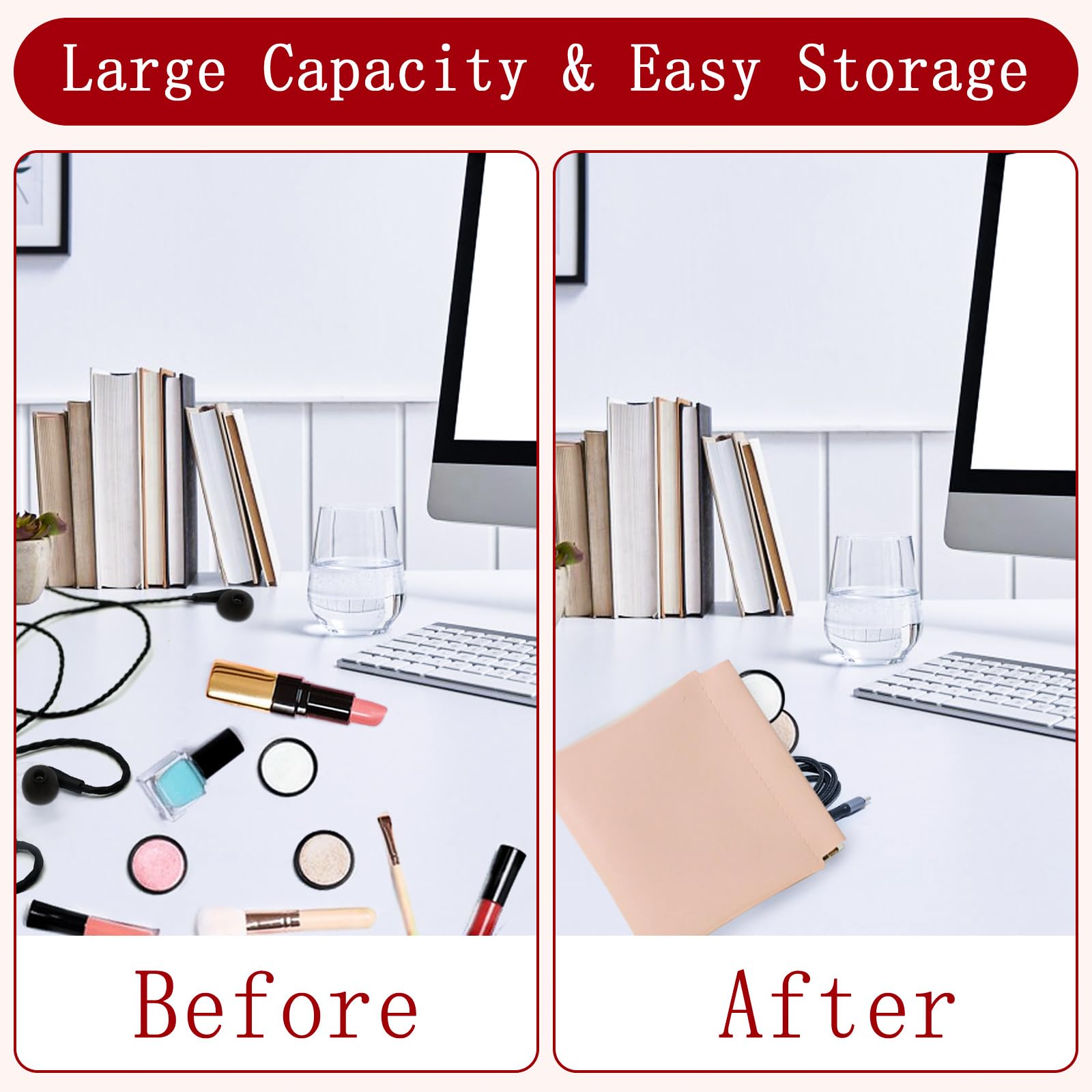 Self-Closing Makeup Pouch - Squeeze Top Cosmetic Bag with Snap Closure, 4 Sizes Portable No Zipper Organizer for Purse & Travel | Perfect for Cosmetics, Jewelry & Toiletries On-The-Go