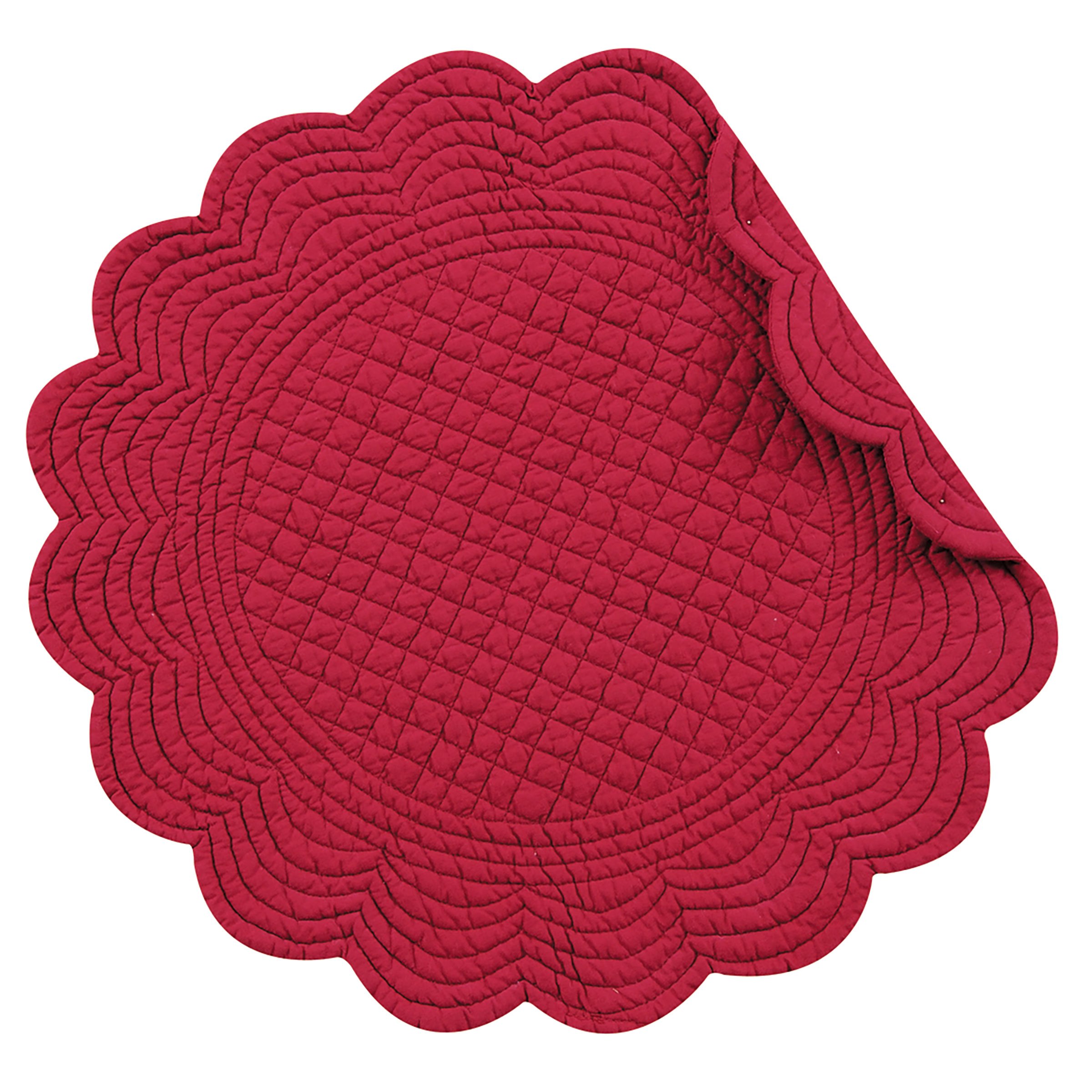 C&F Home 6-Piece Reversible Round Placemat Set - Burgundy Cotton Quilted Dining Table Mats for Everyday Use & Holiday Decor