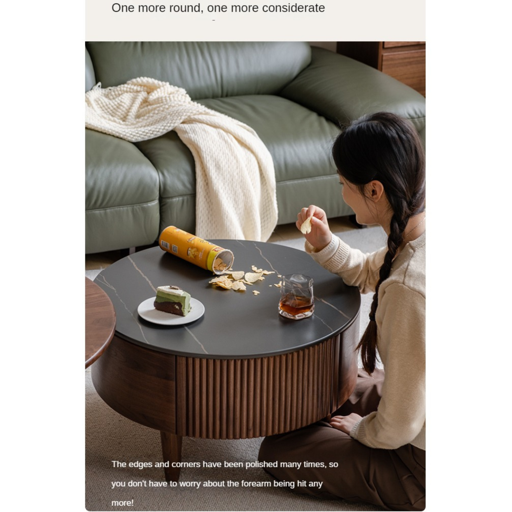 Premium Black Walnut & Ash Solid Wood Combination Rock Plate Coffee Table - Modern Living Room Furniture for Home Decor & Relaxation