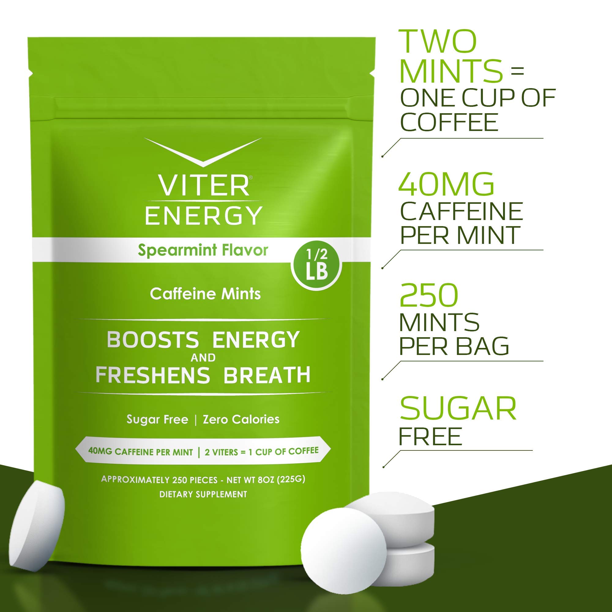 Viter Energy Original Caffeine Mints - 5 Flavor Variety Pack (1/2 Pound Bulk Bag) | 40mg Caffeine Per Mint with B Vitamins | Sugar-Free, Vegan Energy Booster for Focus & Alertness | Perfect for Workouts, Studying, and Long Drives