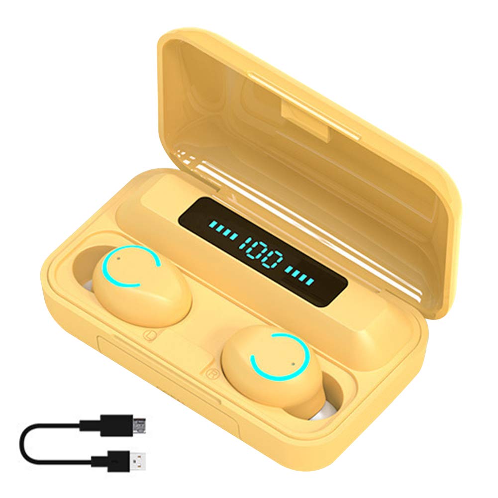 Heavy Sports Bluetooth 5.0 Wireless Earbuds - IPX7 Waterproof in-Ear TWS Headphones with LED Display Charging Case, Touch Control for Running, Gym & Workout - Perfect for Fitness Enthusiasts & Active Lifestyle (Yellow)