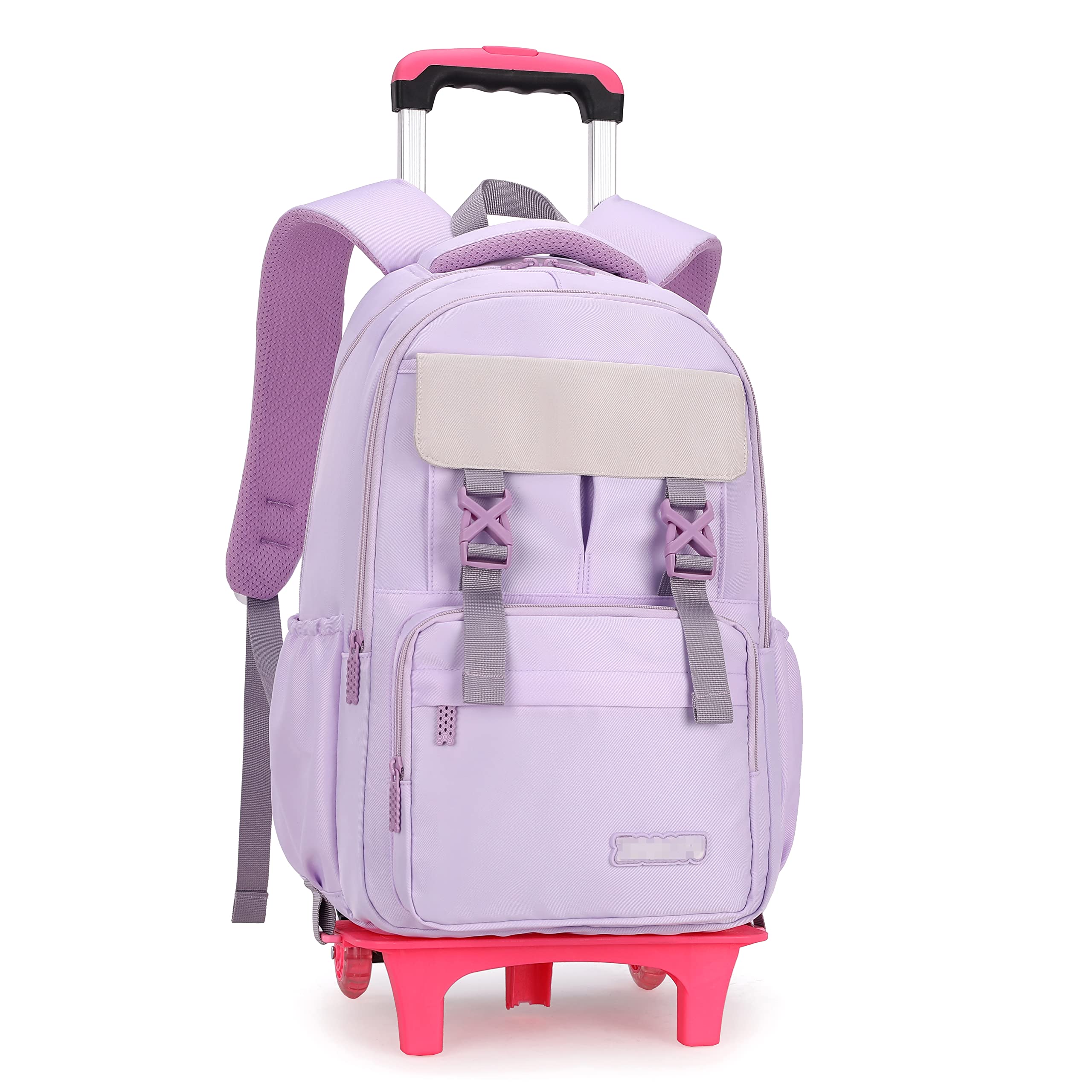 Stylish Solid-Color Rolling Backpack for Girls - Lightweight Wheeled School Bag with 2 Smooth Wheels | Perfect for School, Travel & Daily Commute