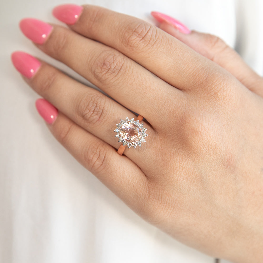 9ct Rose Gold 2.30ct Morganite and 1/2 Carat Diamond Engagement Ring - Perfect for Proposals, Anniversaries & Special Occasions
