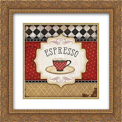 15x15 Gold Ornate Framed Double Matted Museum Art Print - Red and Black Classic Coffee Painting by Jennifer Pugh | Elegant Wall Decor for Living Room, Bedroom & Office