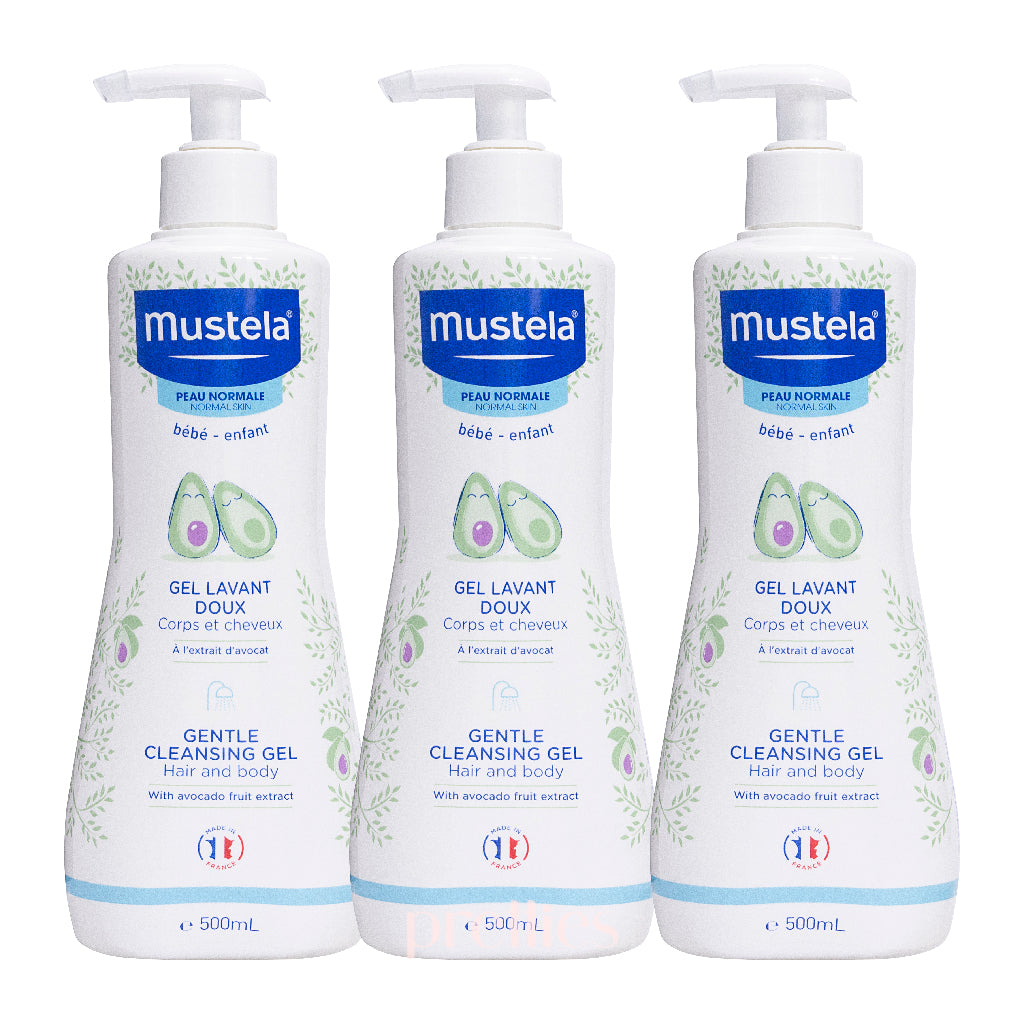 Mustela Gentle Cleansing Gel for Babies - 500ml x 3 Pack (Hair & Body Wash) | Tear-Free, Hypoallergenic | Perfect for Newborns, Infants & Sensitive Skin | Bath Time Essentials