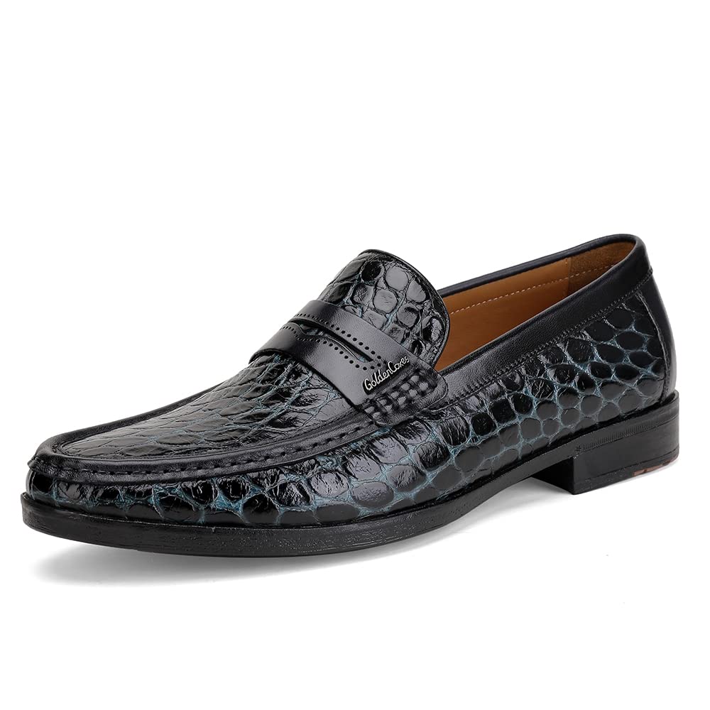 Premium Men's Leather Penny Loafers - Classic Crocodile Print Dress Shoes | Slip-On Comfort for Business, Office & Formal Occasions