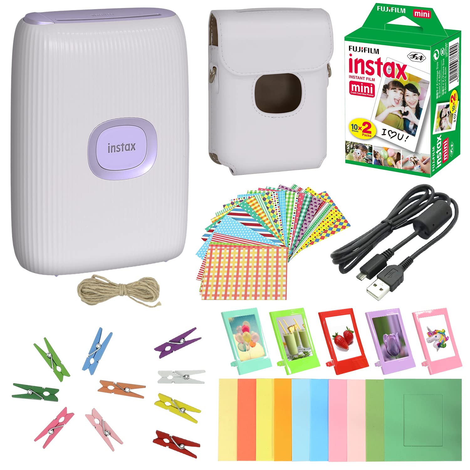 Fujifilm Instax Mini Link 2 Smartphone Printer in Clay White with 20-Sheet Film Value Pack | Portable Instant Photo Printer for iPhone & Android | Perfect for Travel, Parties, Scrapbooking & DIY Gifts