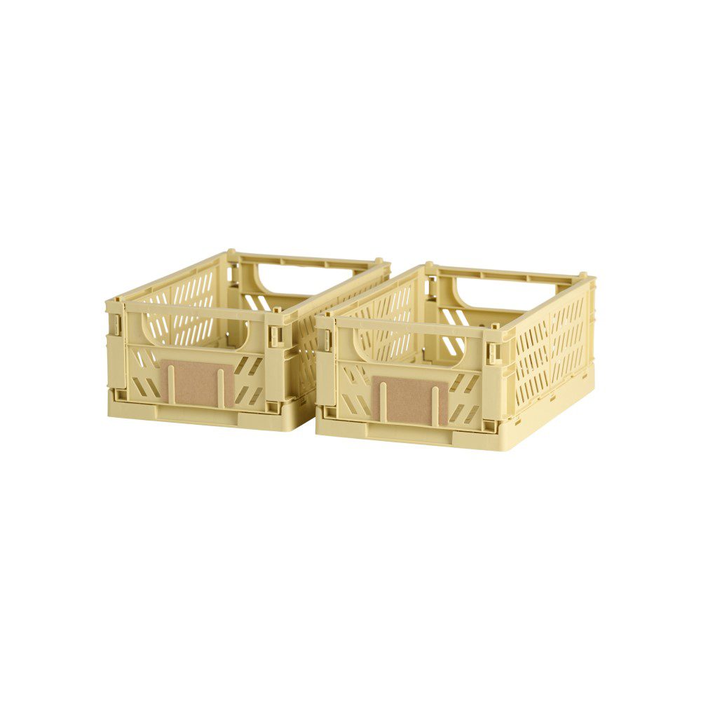 DESIGNSTUFF Slant Collapsible Storage Crate - Set of 2 Small Straw Baskets (25x16cm) - Foldable Organizer for Home, Office, Nursery & Laundry Room Storage