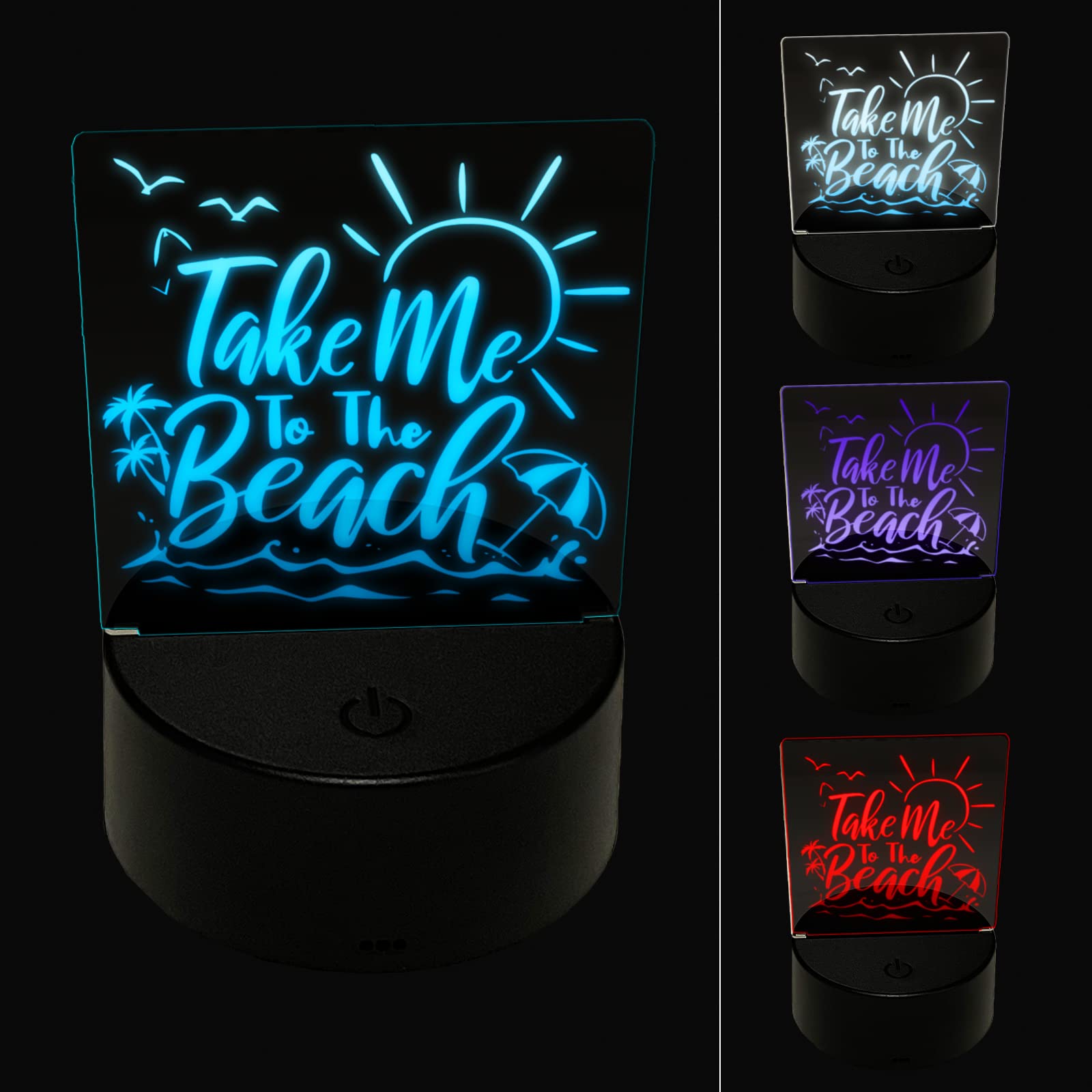 3D Illusion LED Night Light - Take Me to The Beach Sunshine Palm Trees Umbrella Design, Desk & Nightstand Lamp for Bedroom, Kids Room Decor - Perfect for Relaxing Atmosphere & Night Light Needs