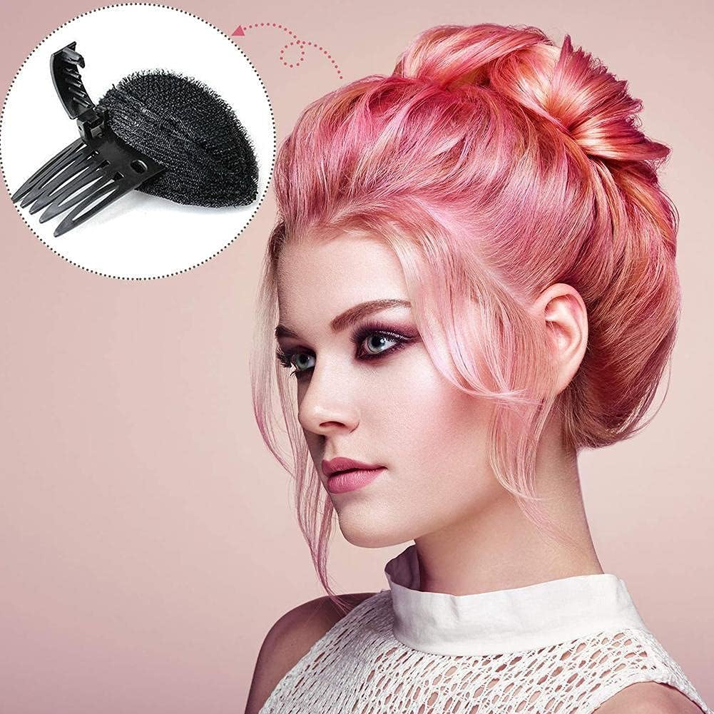 1Pc Black Puff Hair Cushion with Clips - Fluffy Sponge Bun Comb Bump It Up Hair Base Set for Women & Girls - DIY Hairstyling Tools & Hair Accessories - Perfect for Volume Boost, Updos, and Special Occasions