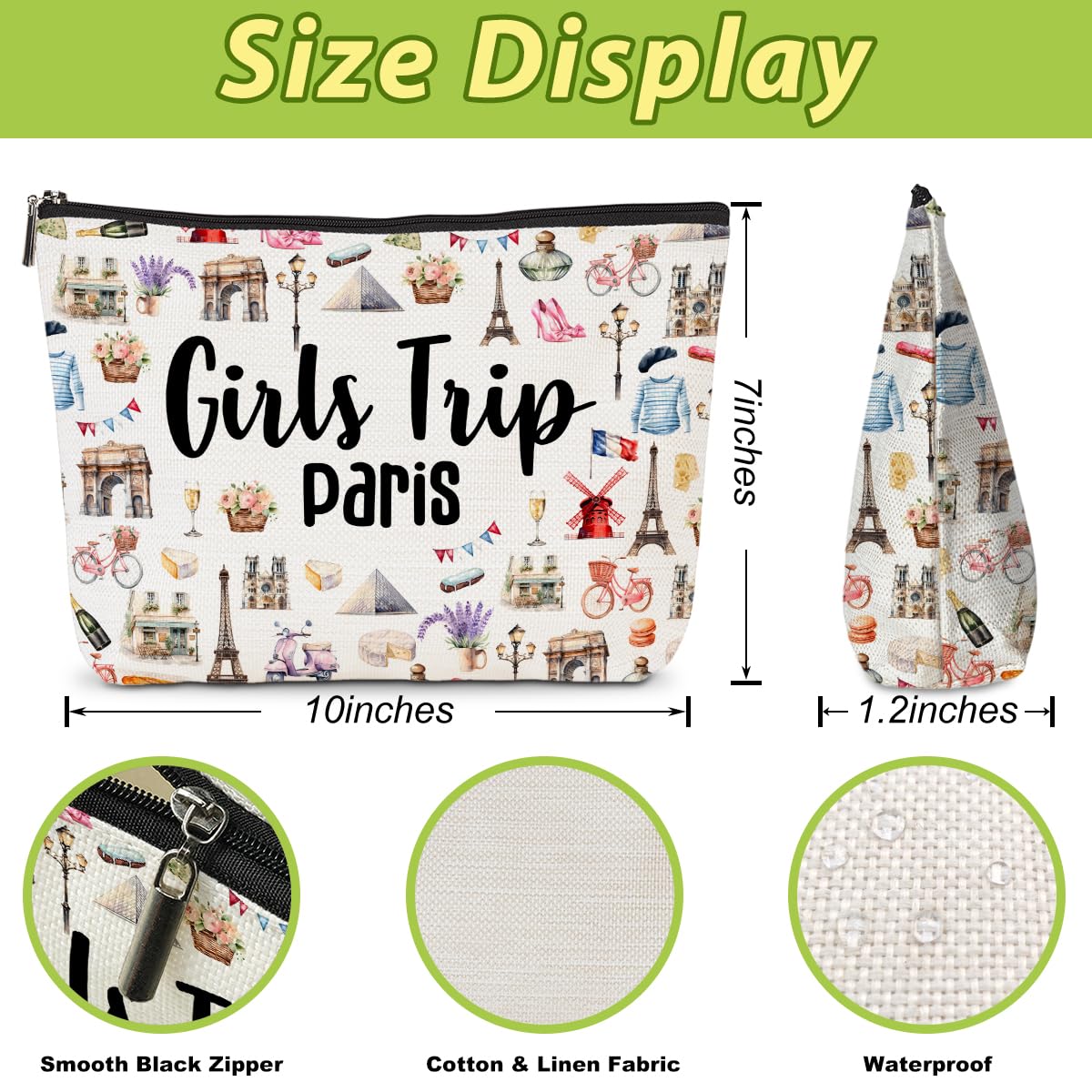 Paris Themed Makeup Bag - Cute Cosmetic Travel Organizer for Women | Perfect Gift for Paris Lovers, Best Friends, Sisters | Great for Travel, Weekend Trips, Birthday, Christmas & Friendship Gifts | Ideal for Makeup Storage, Travel Essentials & Paris Souvenirs