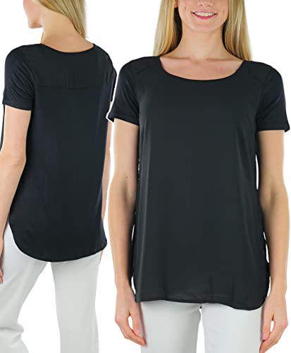 Short Sleeve Kint and Woven W/ Slit Side - Black
