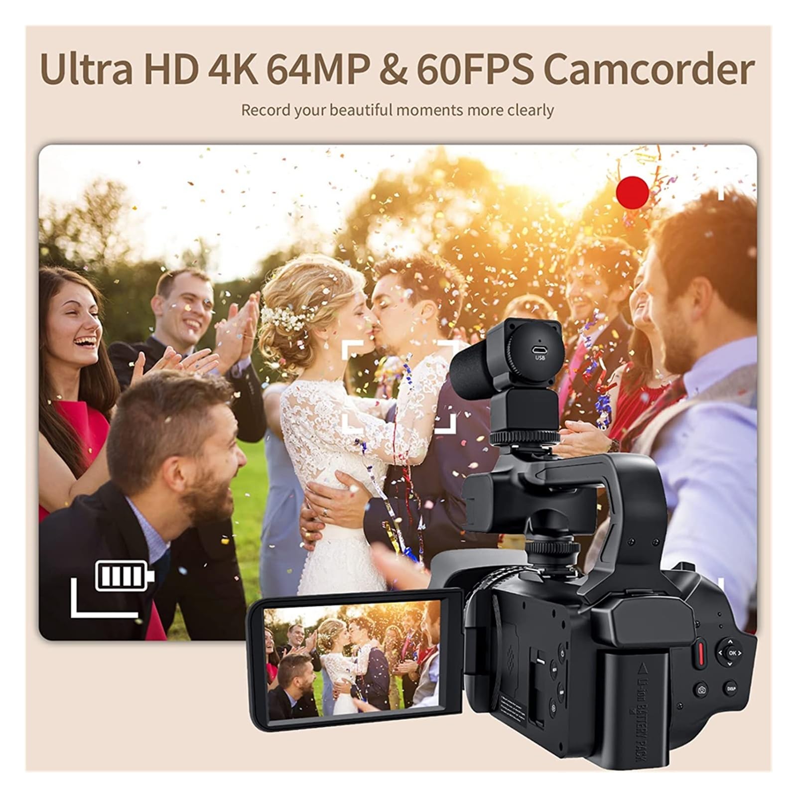 MZZYG 4K 60FPS Video Camera with WiFi - 64MP Digital Camcorder for Vlogging, Live Streaming & YouTube - 4