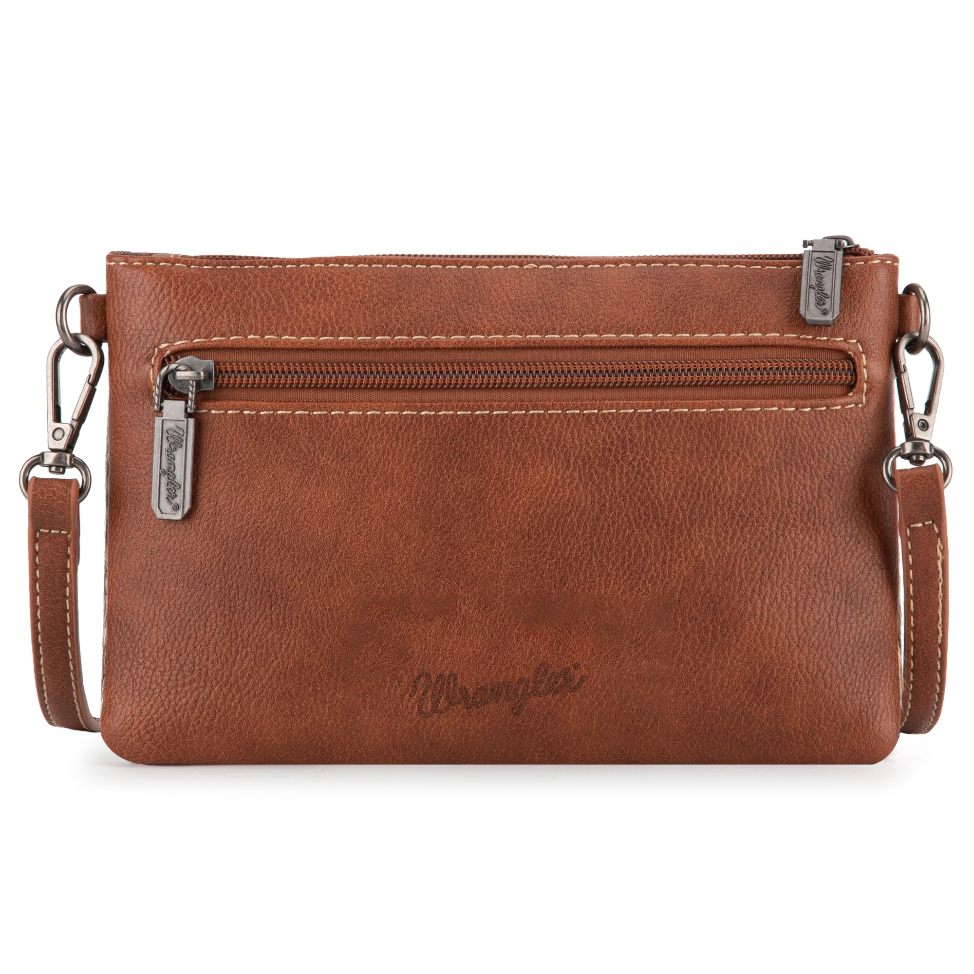 Wrangler Genuine Cowhide Western Crossbody Bag for Women - Stylish Clutch & Wristlet Purse - Perfect for Rodeo, Country Music Festivals & Everyday Use