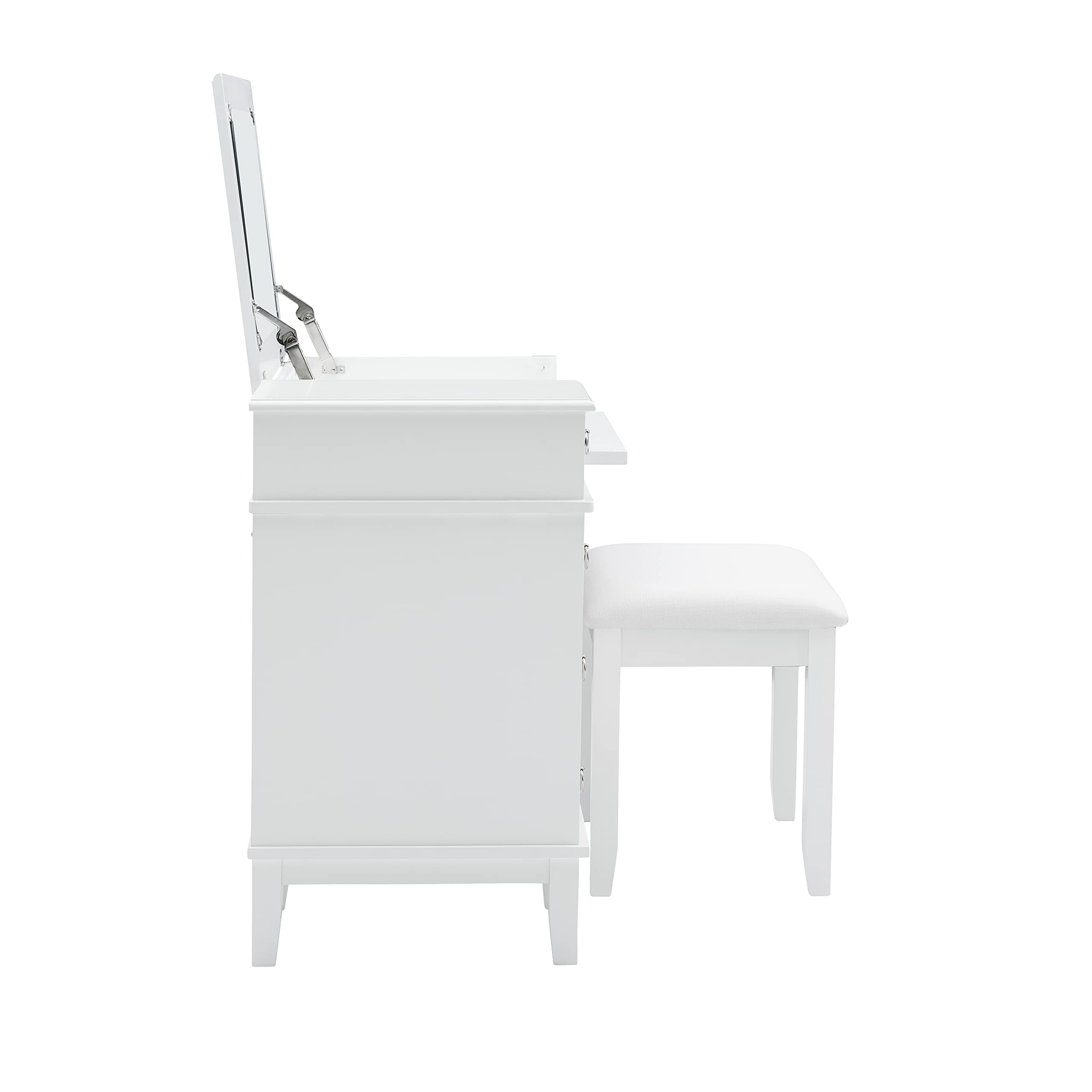Linon White Vanity Set with Mirror & Stool - Elegant Dressing Table for Bedroom, Bathroom & Makeup Area