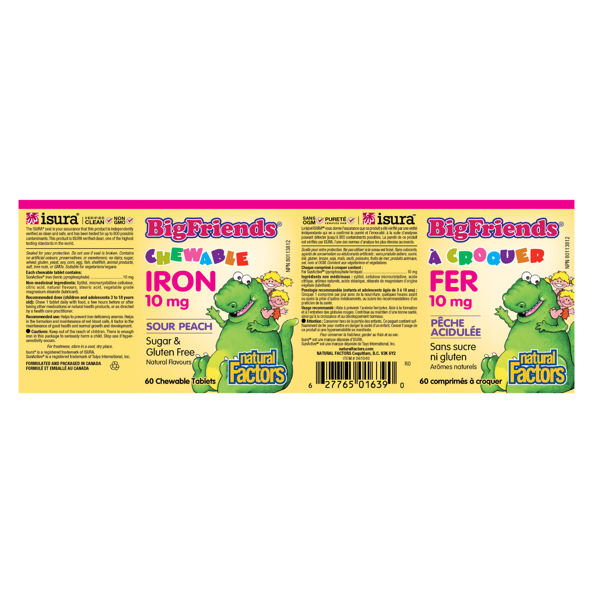 Big Friends Chewable Iron 10mg Sour Peach Gummies - High Absorption Iron Supplement for Kids & Adults - Delicious Peach Flavor for Better Digestion - Perfect for Anemia Support & Energy Boost at Home, School or Travel