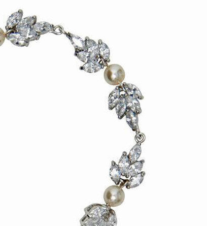 Elegant Stephanie Browne Bridal Bracelet - Boho Pearl & Crystal Leaf Wedding Jewelry for Bridesmaids, Engagement, and Special Occasions