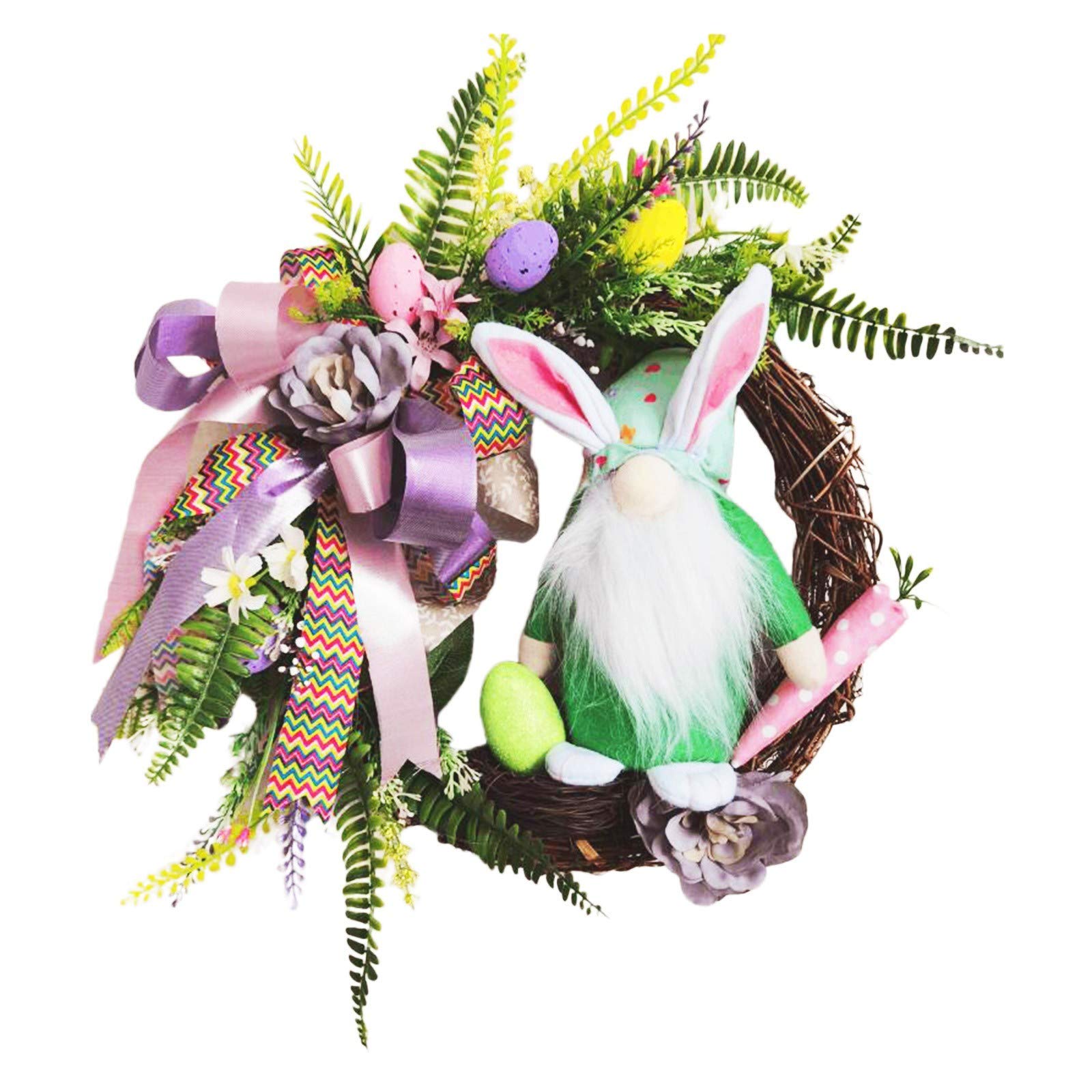 Easter Gnome Wreath with Flowers & Eggs for Front Door - Spring Home Decor
