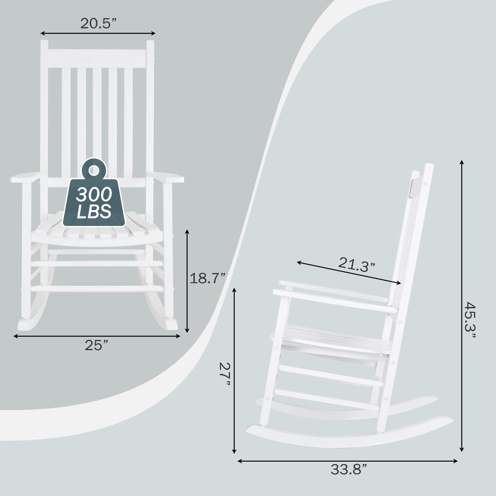 Premium White Wooden Rocking Chair - High Back Oversized Indoor/Outdoor Rocker for Garden, Lawn, Balcony, Backyard & Porch - Easy Assembly Comfort Chair for Relaxing, Reading & Enjoying Nature