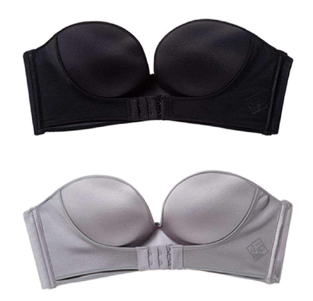 2 Pack Women's Hand-Shaped Front/Back Buckle Push Up Bra - Wirefree, Anti-Slip, Strapless & Custom Lift for Comfort | Perfect for Evening Wear, Weddings & Special Occasions