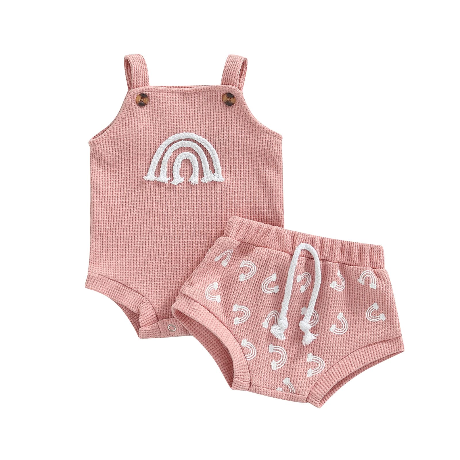 **Douhoow Baby Girl Rainbow Boho Outfit - Sleeveless Romper & Bloomer Shorts Set for Newborns & Infants | Perfect for Summer, Photo Shoots & Casual Wear**