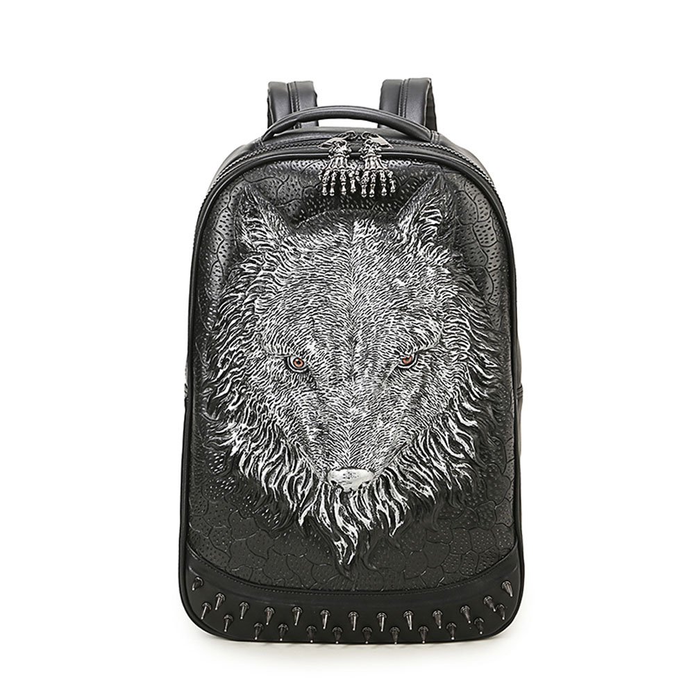 3D Animal Head Backpack - Stylish PU Leather Studded Laptop Backpack for College Students & Teens - Perfect for School, Travel, and Everyday Use