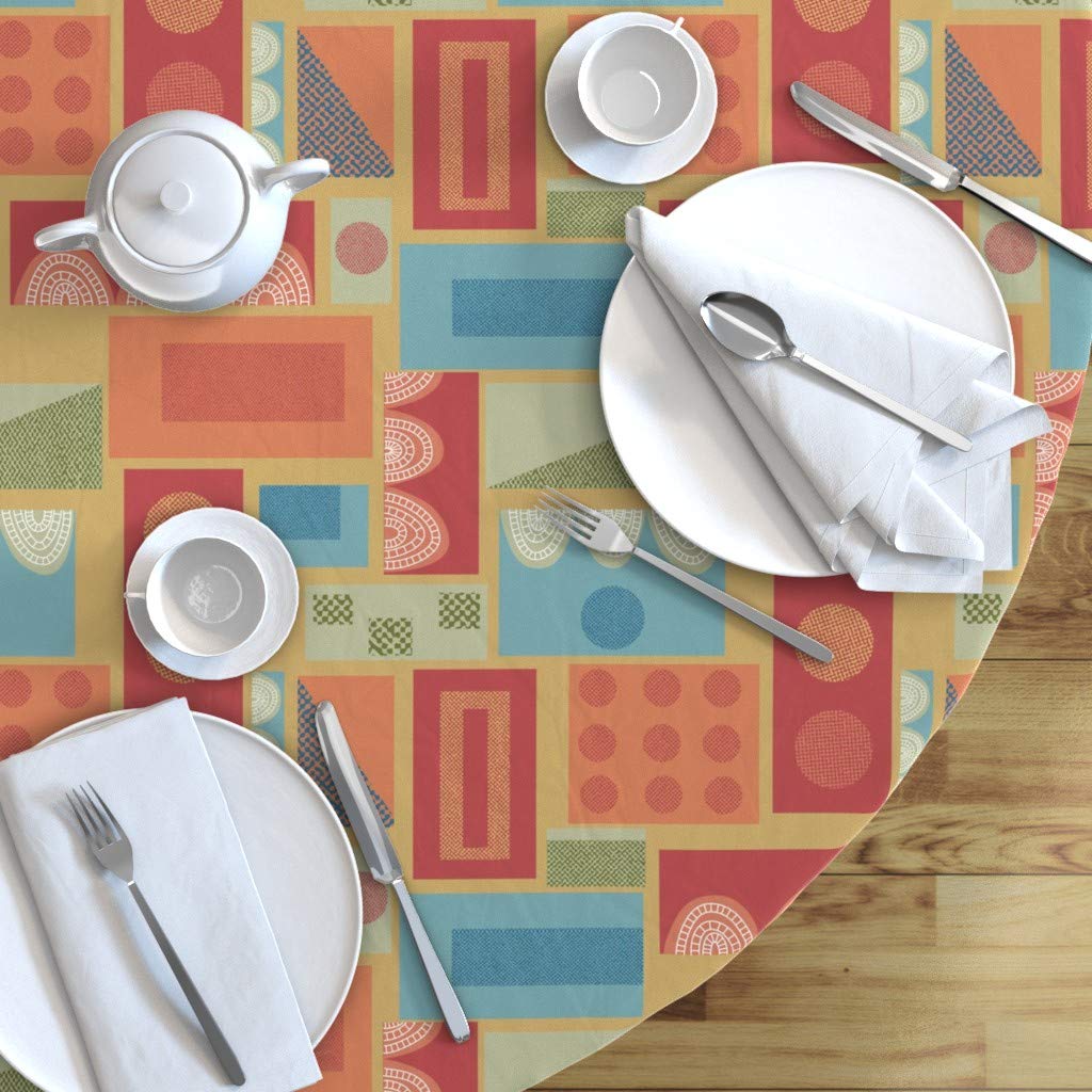 Vintage 1950s 1960s Mid Century Modern Retro Atomic Print Cotton Sateen Tablecloth - 70 Inch Round Custom Table Linens for Dining Room, Kitchen, and Party Decor
