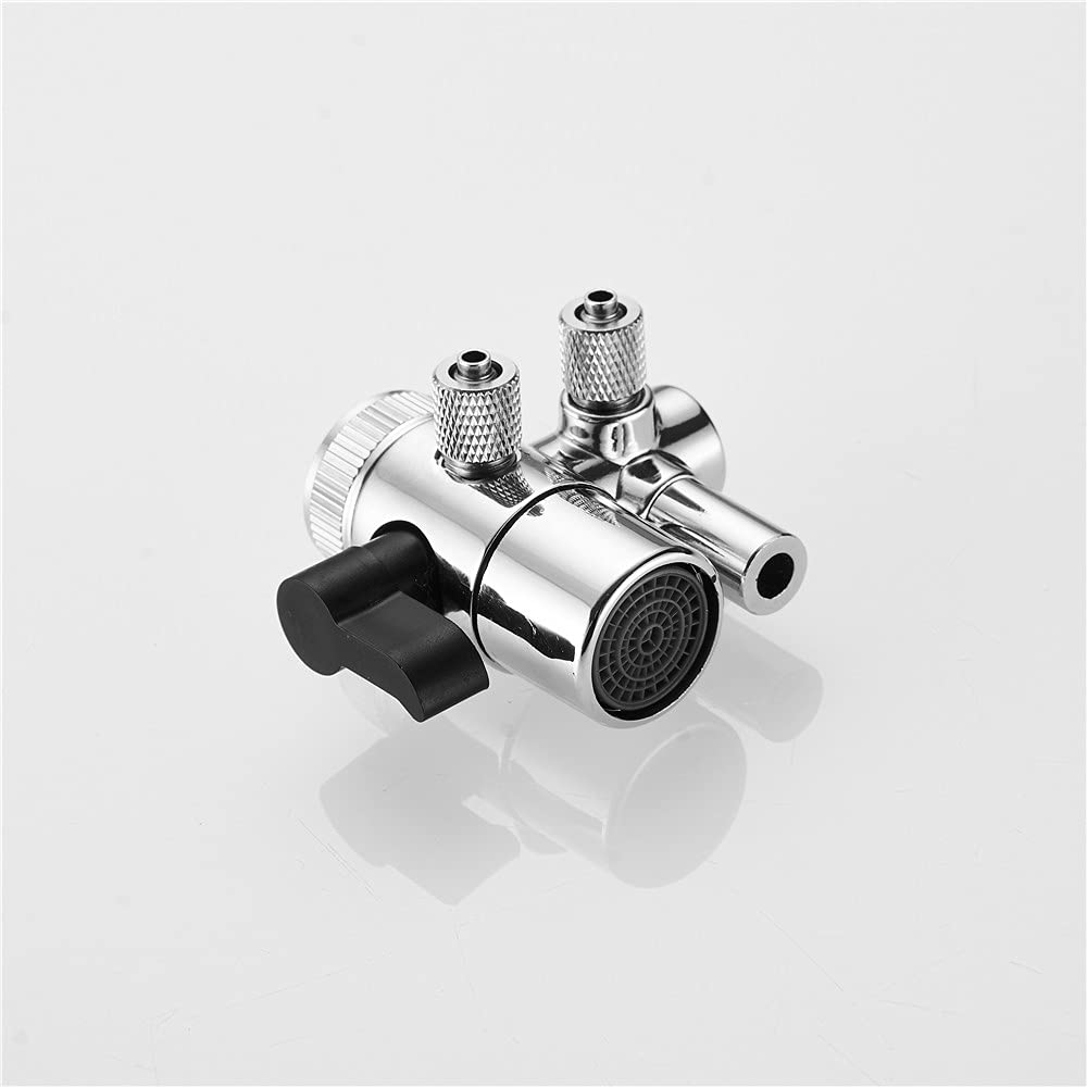 **2-Way Chrome Faucet Splitter with Diverter Valve - 1/4 inch Push-On Tubing Adapter for Sink Water Filter | Above Counter Kitchen Faucet Replacement Part | Perfect for Clean Drinking Water & Multi-Tasking**