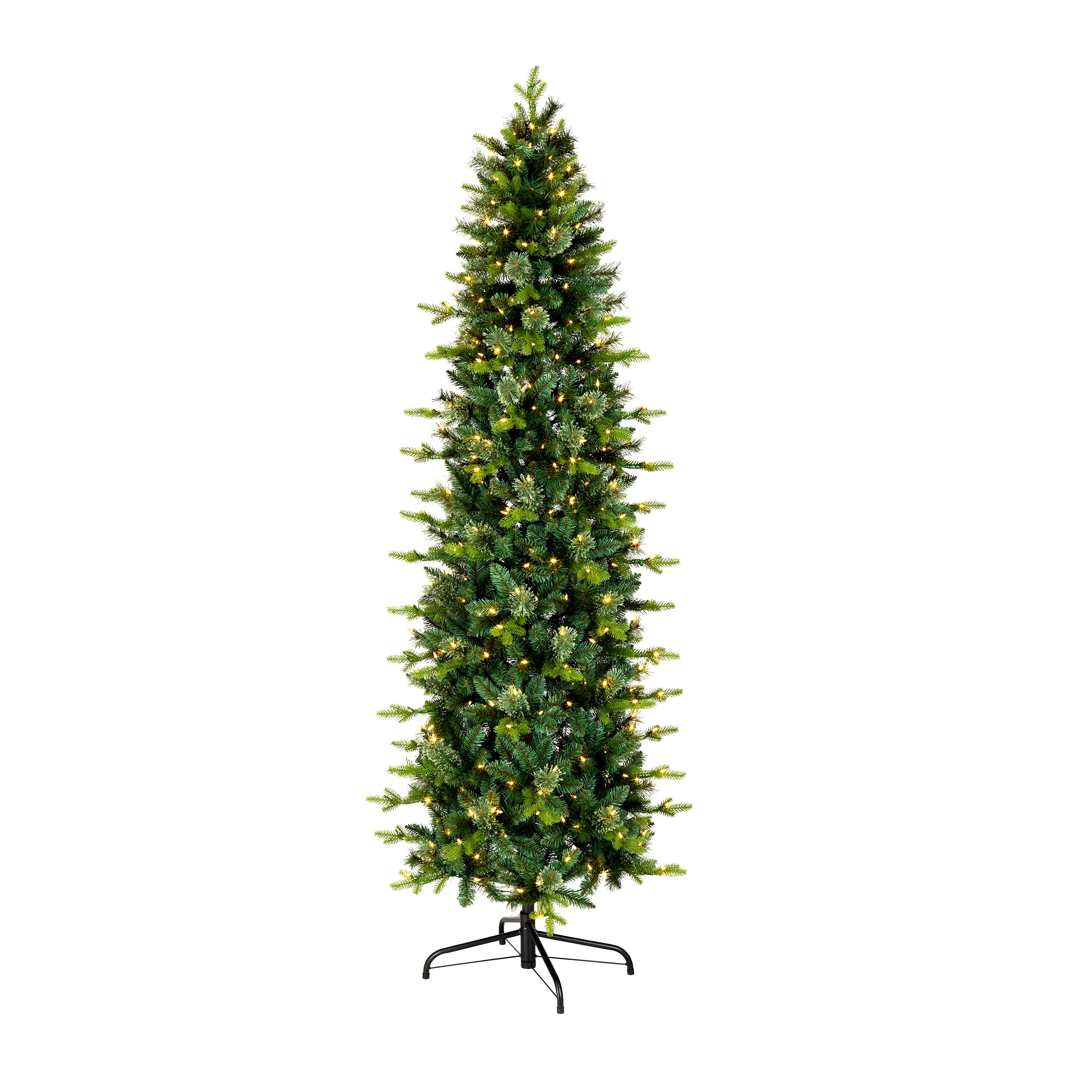 7.5 ft Pre-Lit Prancer Fir Pencil Slim Christmas Tree with 500 Clear LED Lights - Perfect for Small Spaces, Apartments & Office Decor