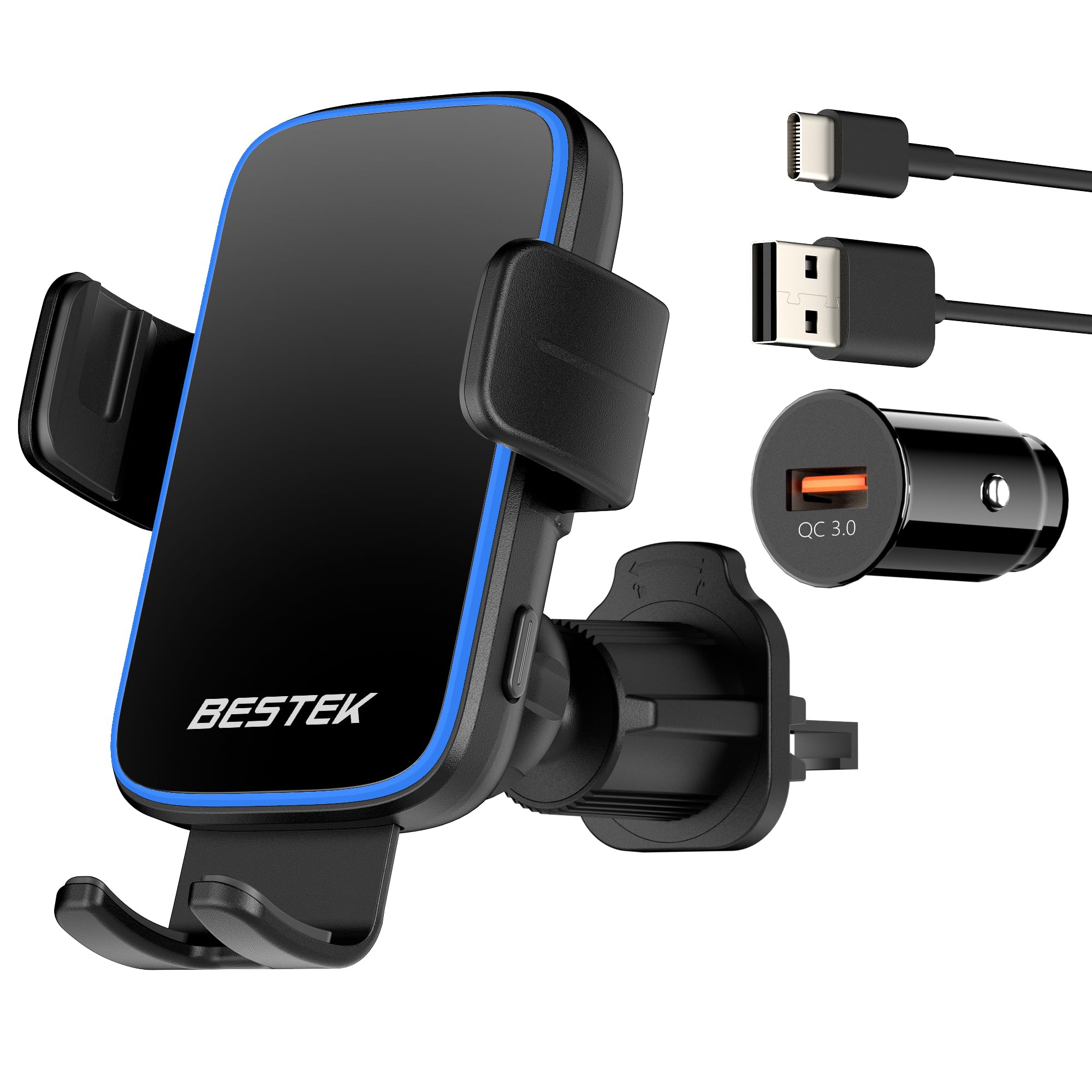 BESTEK 15W Fast Wireless Car Charger with Auto Clamping Holder - QC3.0 Compatible for iPhone 15/14/13/12/X/8, Samsung & LG - Perfect for Hands-Free Driving & GPS Navigation