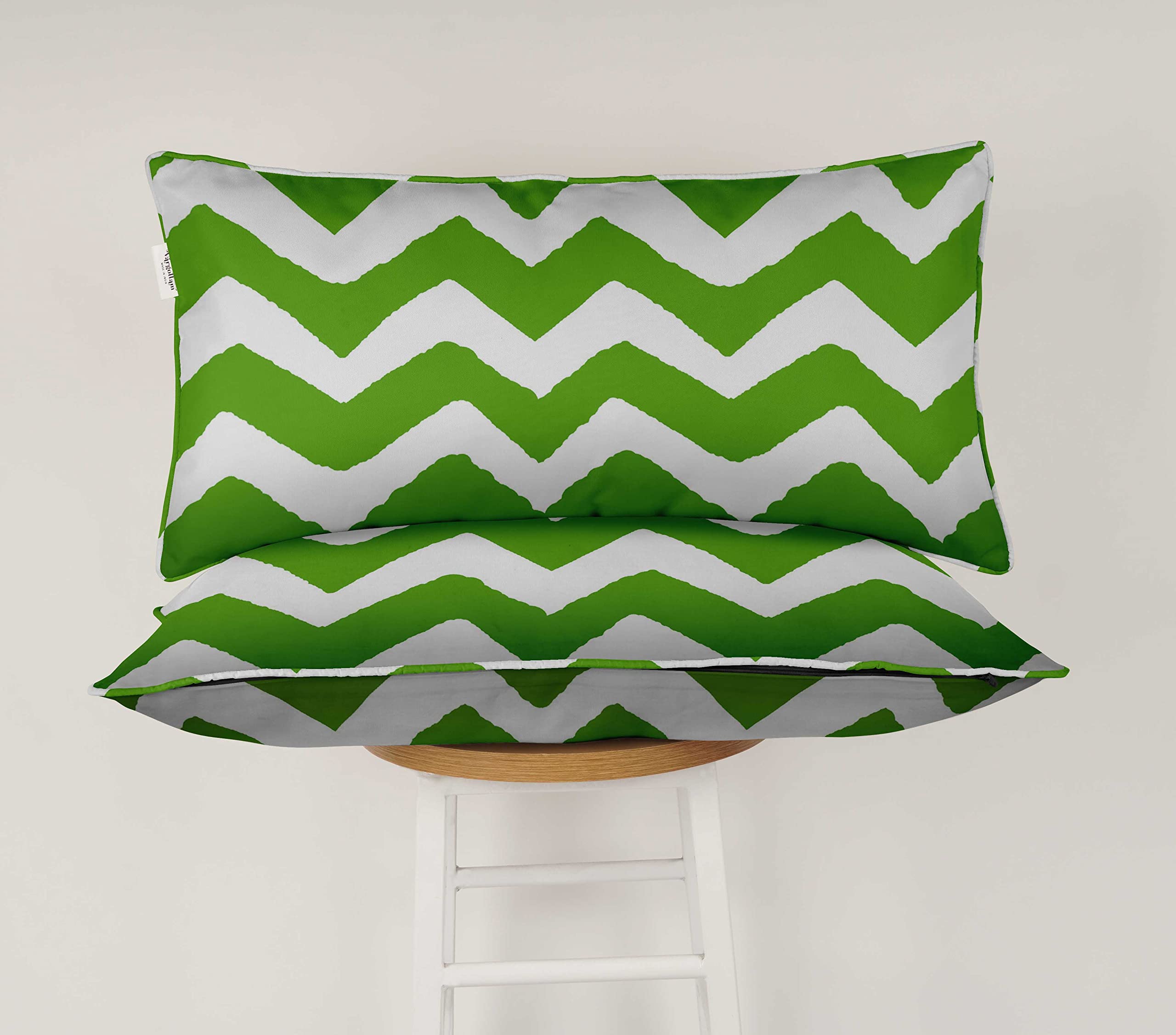 Waterproof Polyester Lumbar Pillow Covers Set of 2 (16x24 Inches) - Indoor Outdoor All-Weather Decorative Cushion Cases for Sofa, Patio Furniture & Home Decor - Chevron Pattern Design
