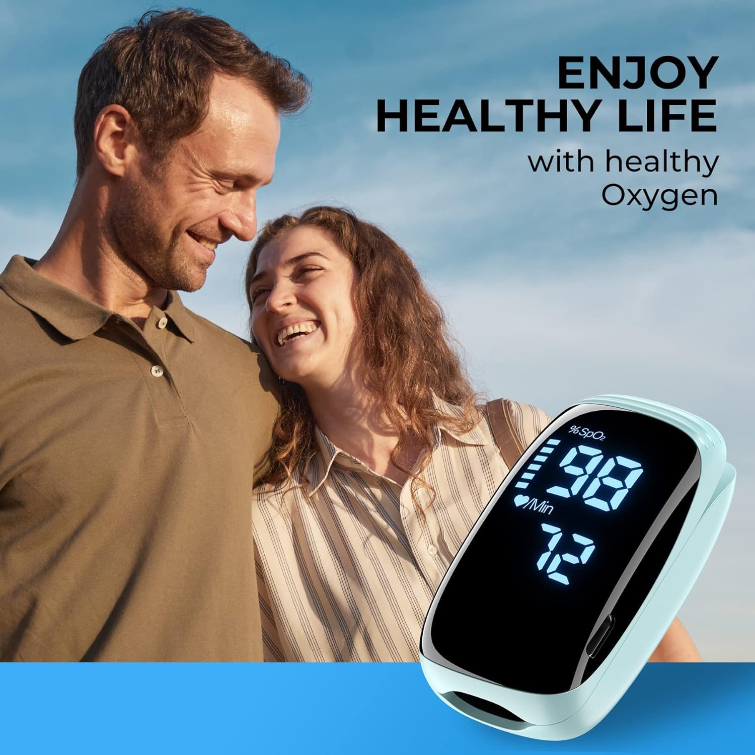 Rechargeable Fingertip Pulse Oximeter - Accurate Blood Oxygen Saturation (SpO2) & Heart Rate Monitor with Lanyard - Portable Oxygen Meter for Home Use, Hiking, Running, Cycling & Outdoor Sports - TY05 Blue