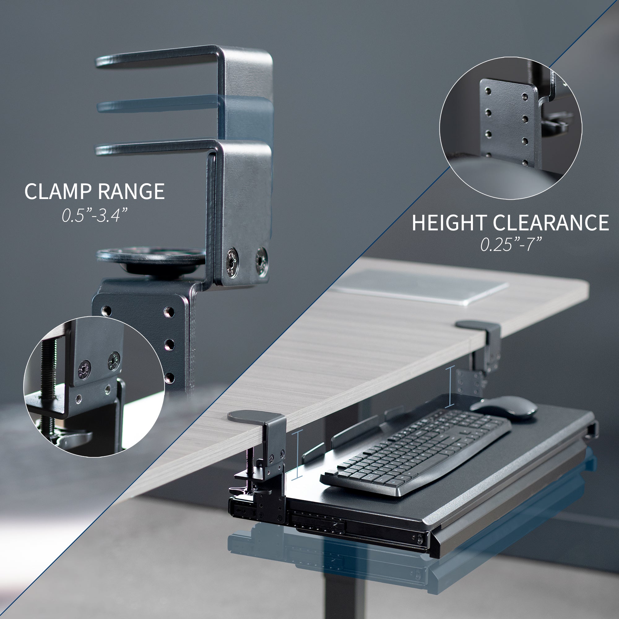 Adjustable Clamp-On Keyboard Tray with Storage Drawer - Ergonomic Under Desk Solution for Home & Office Workspace
