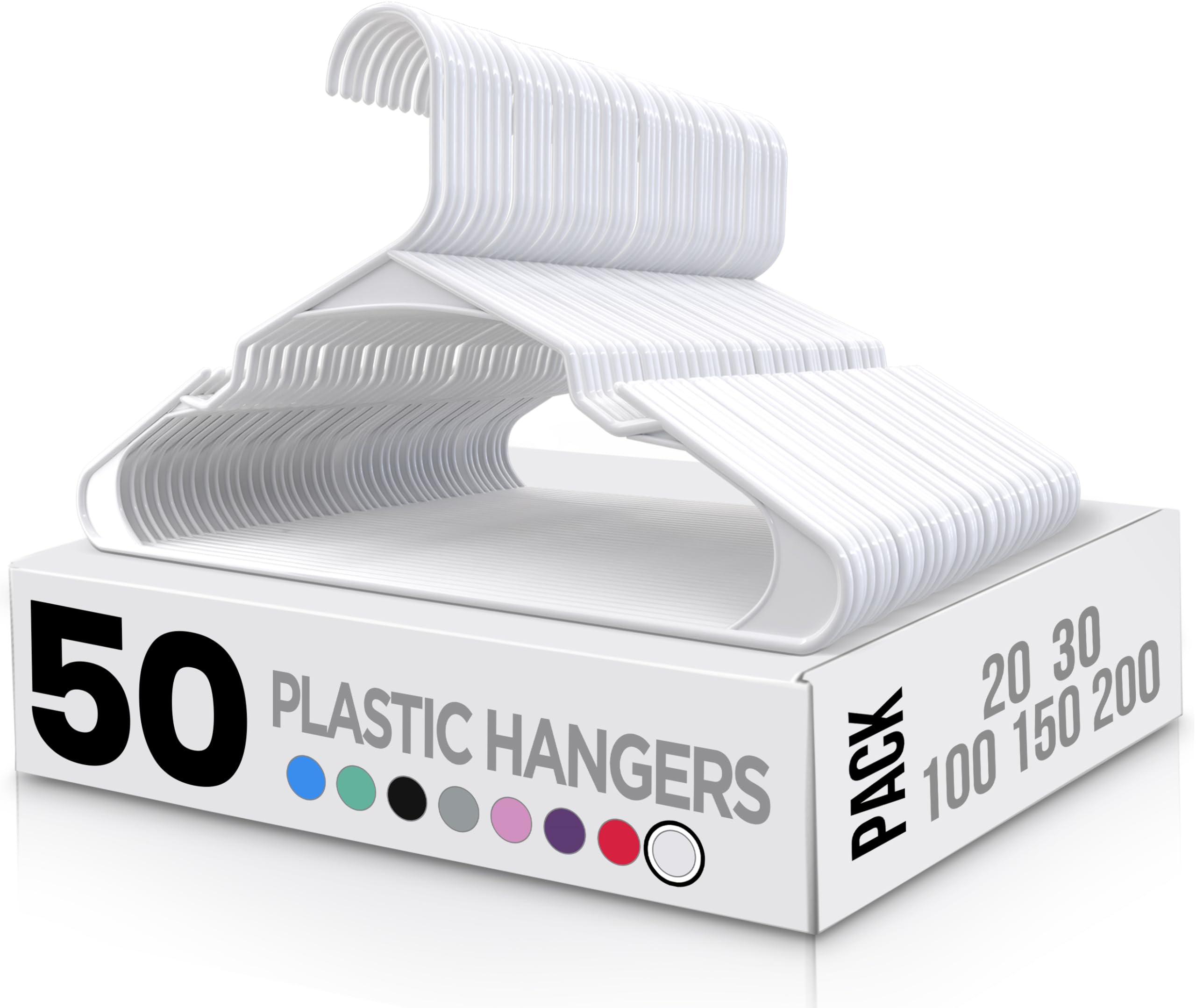 50 Pack Utopia Home Plastic Clothes Hangers - Heavy Duty Space Saving Hangers for Shirts, Pants & Coats - Durable Closet Organizers with Shoulder Grooves (White) - Perfect for Wardrobe Storage & Retail Display