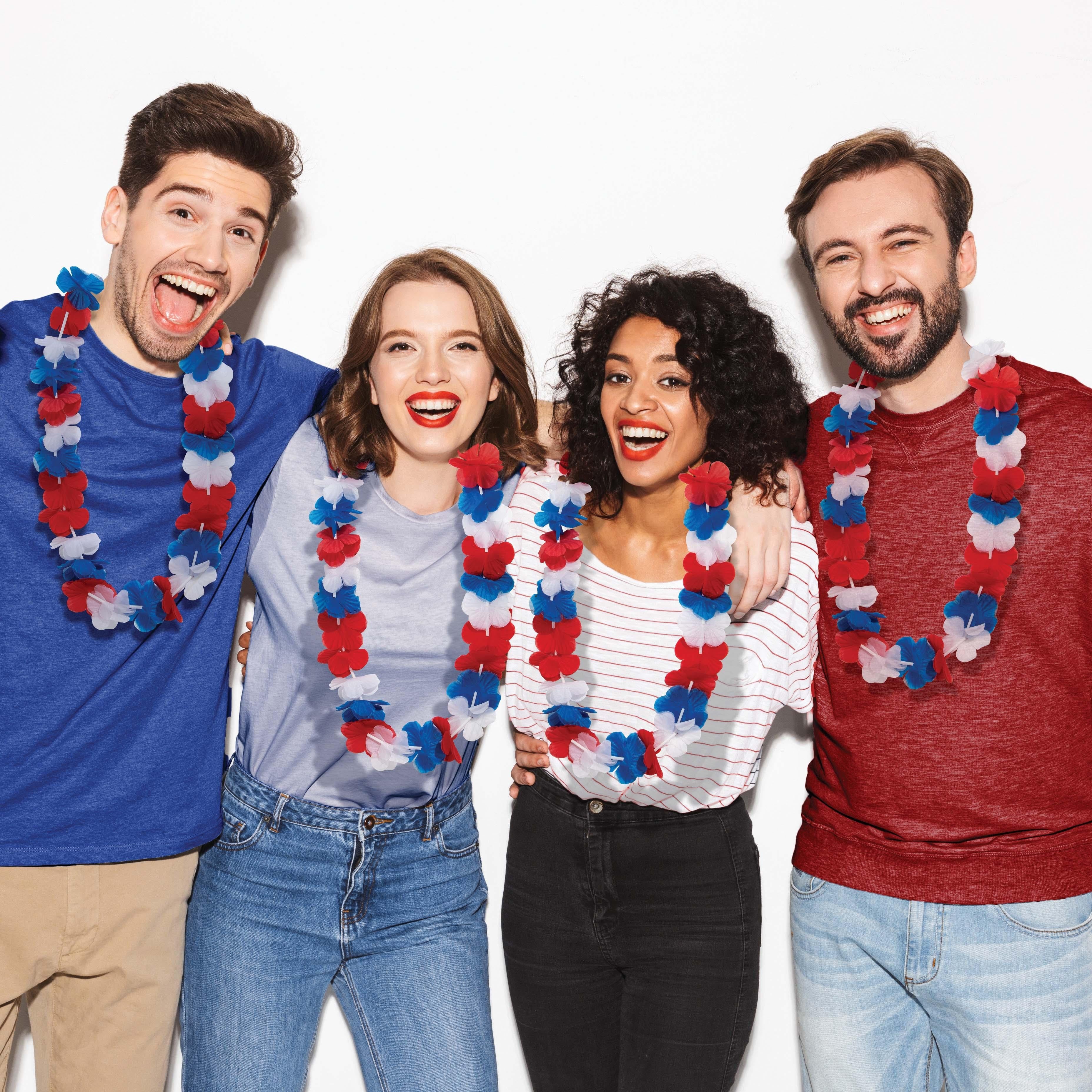 12-Piece Bulk Patriotic Leis for 4th of July Party Favors - Perfect for Independence Day Celebrations, Luau Parties & Summer Festivals