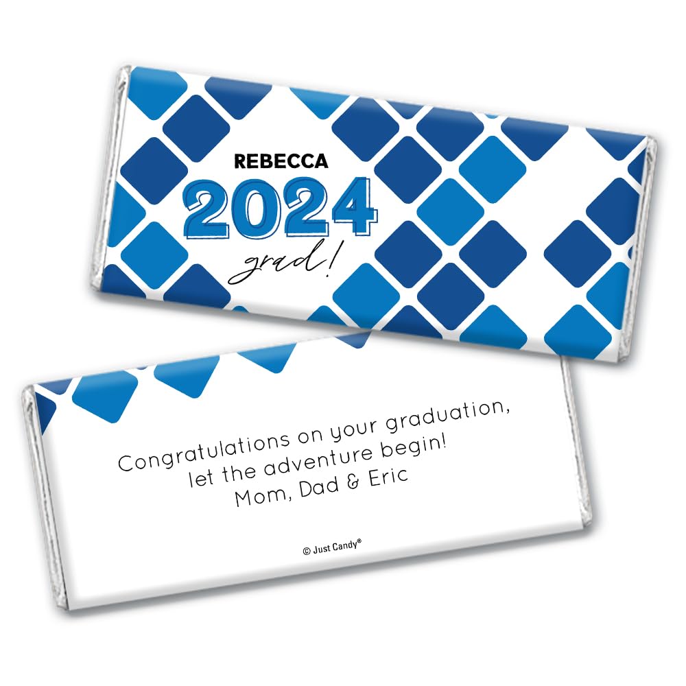 Personalized Graduation Candy Bars 2024 - Custom Chocolate Bars with Blue Wrapper (36 Count) - Perfect for Graduation Parties, School Events & Gifts
