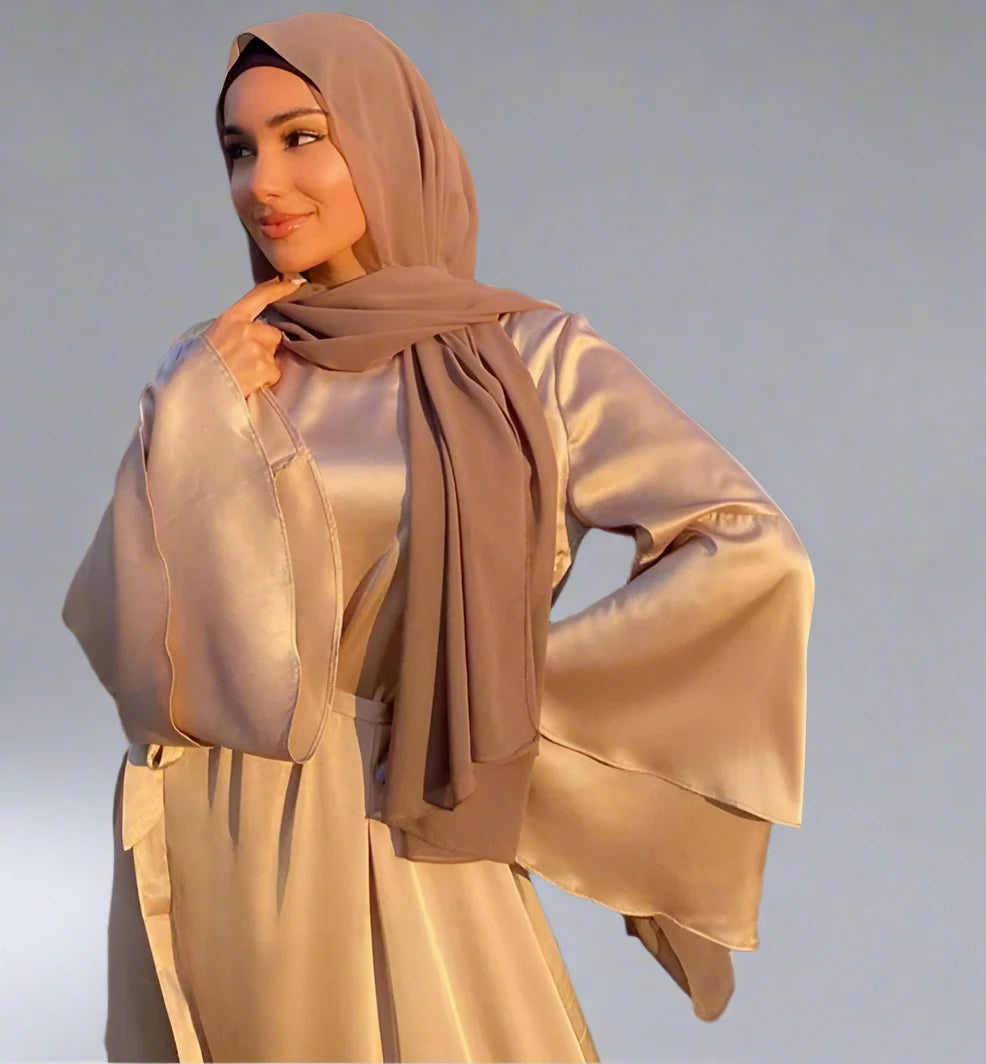 Elegant Muslim Solid Color Flare Sleeve Abaya Dress - Modest Islamic Prayer Dress for Women, Perfect for Mosque, Eid & Special Occasions