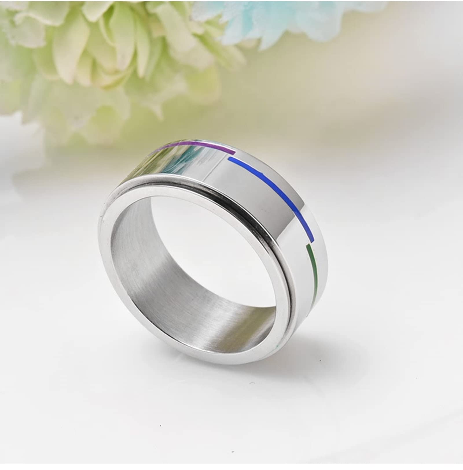 Fidget Rings for Women & Men - Stainless Steel Anxiety Rings with Epoxy Lines, High Polished Spinner Rings for Stress Relief - Perfect for Office, School, Travel and ADHD Focus Aid