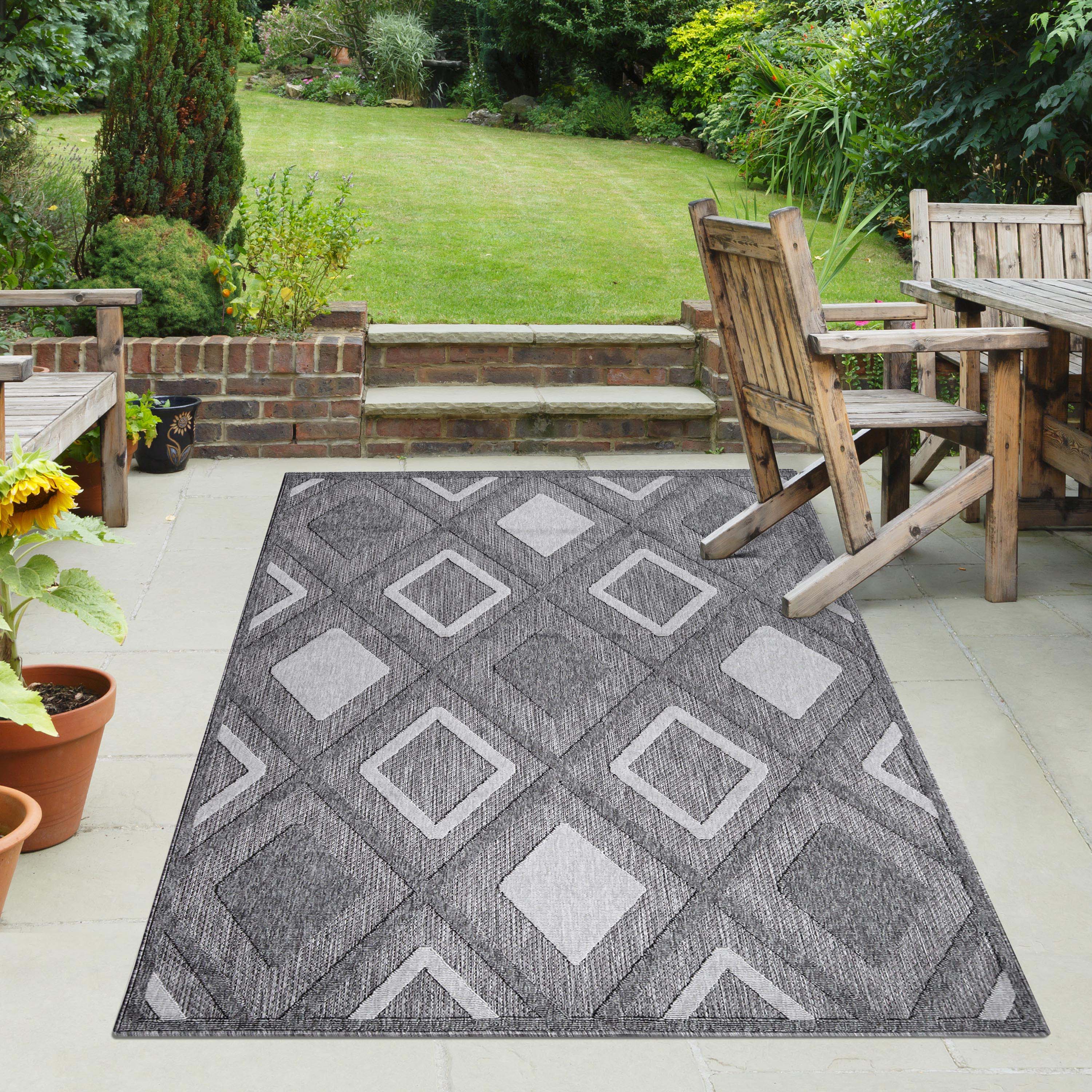 Daelyn Modern Diamond Lattice Indoor Outdoor Area Rug - Non-Slip Soft Living Room Bedroom Rug for Home Decor