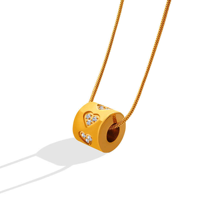 18K Gold Heart Barrel Charm Pendant Necklace for Women - Elegant Layering Jewelry Gift for Valentine's Day, Anniversary & Special Occasions | P282
